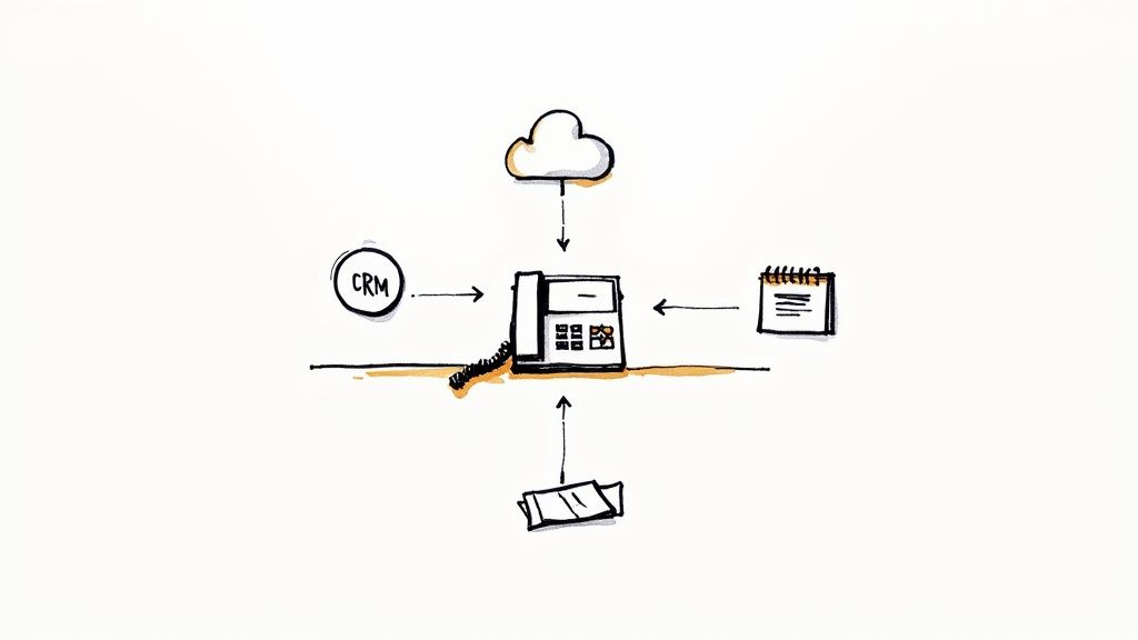 A professional receptionist wearing a headset, working on a computer in a modern office, representing a call handling service.