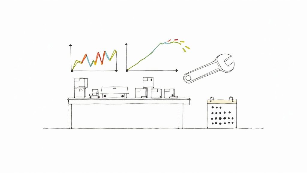 Hotel manager reviewing data on a tablet with an AI interface overlay, symbolizing operational efficiency.