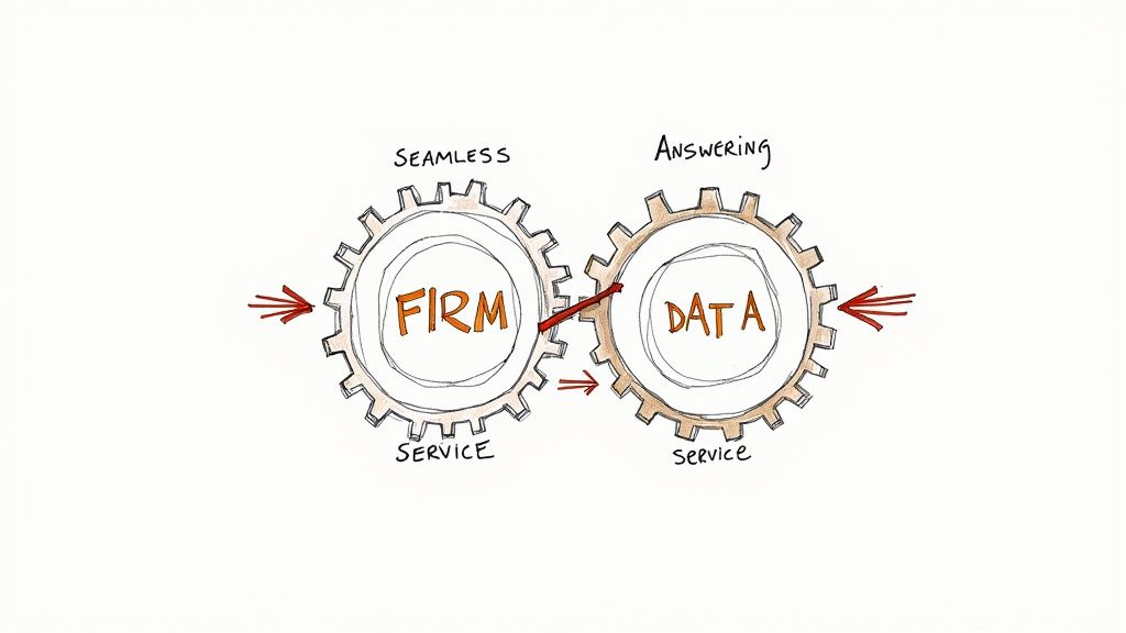 Lawyers collaborating around a desk with laptops, planning a seamless integration process.