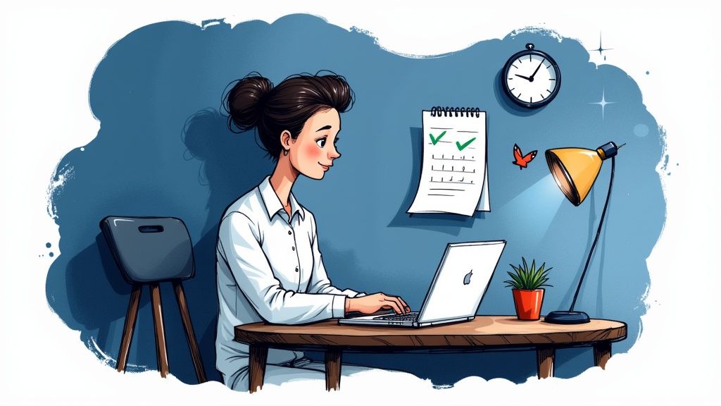 A patient smiles while easily booking an appointment on their smartphone from their living room sofa.