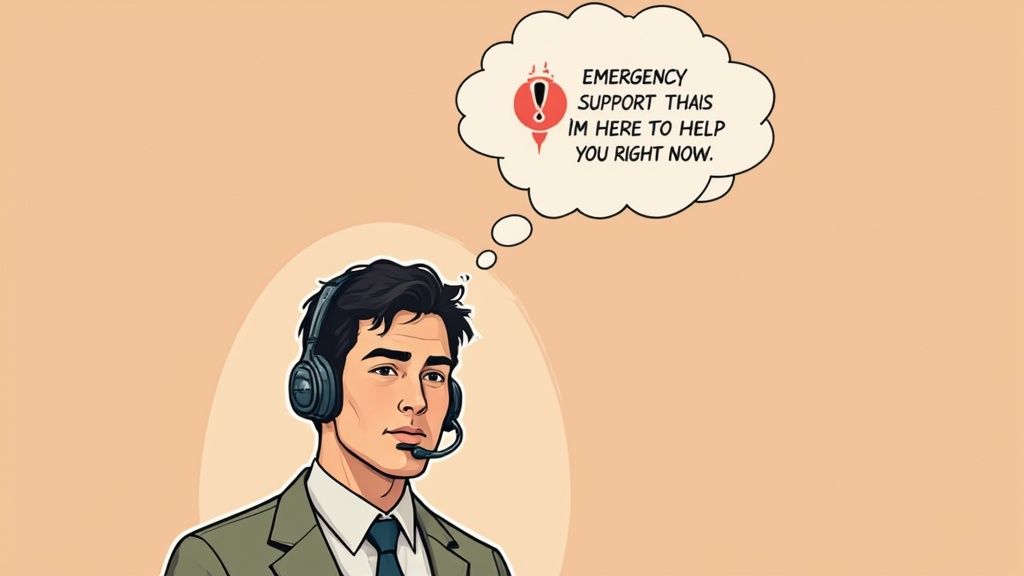 A professional woman on a headset, looking focused and calm while handling a call in an office.