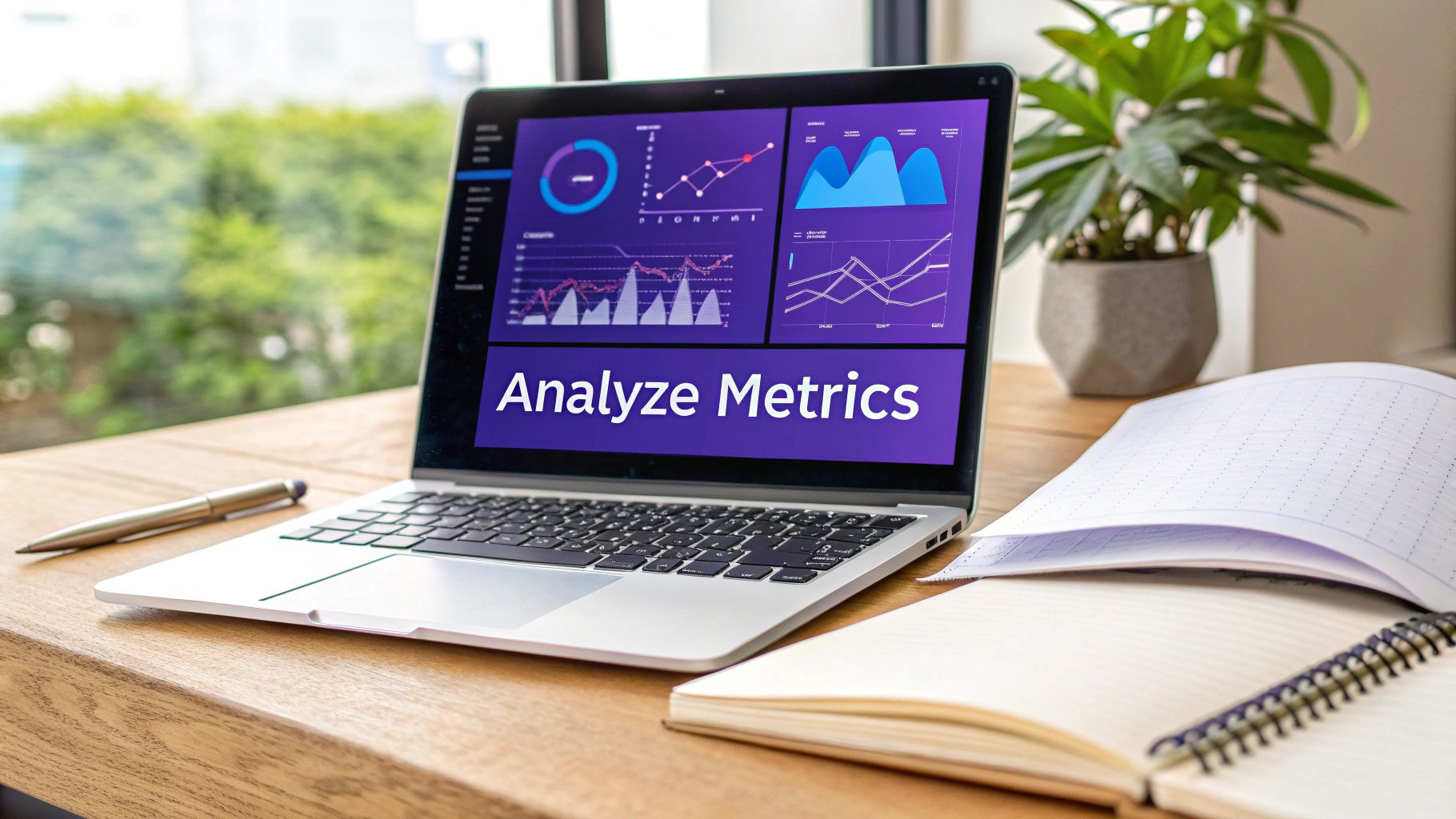 A campaign dashboard on a tablet showing colorful charts and metrics, illustrating the process of turning data into insights.