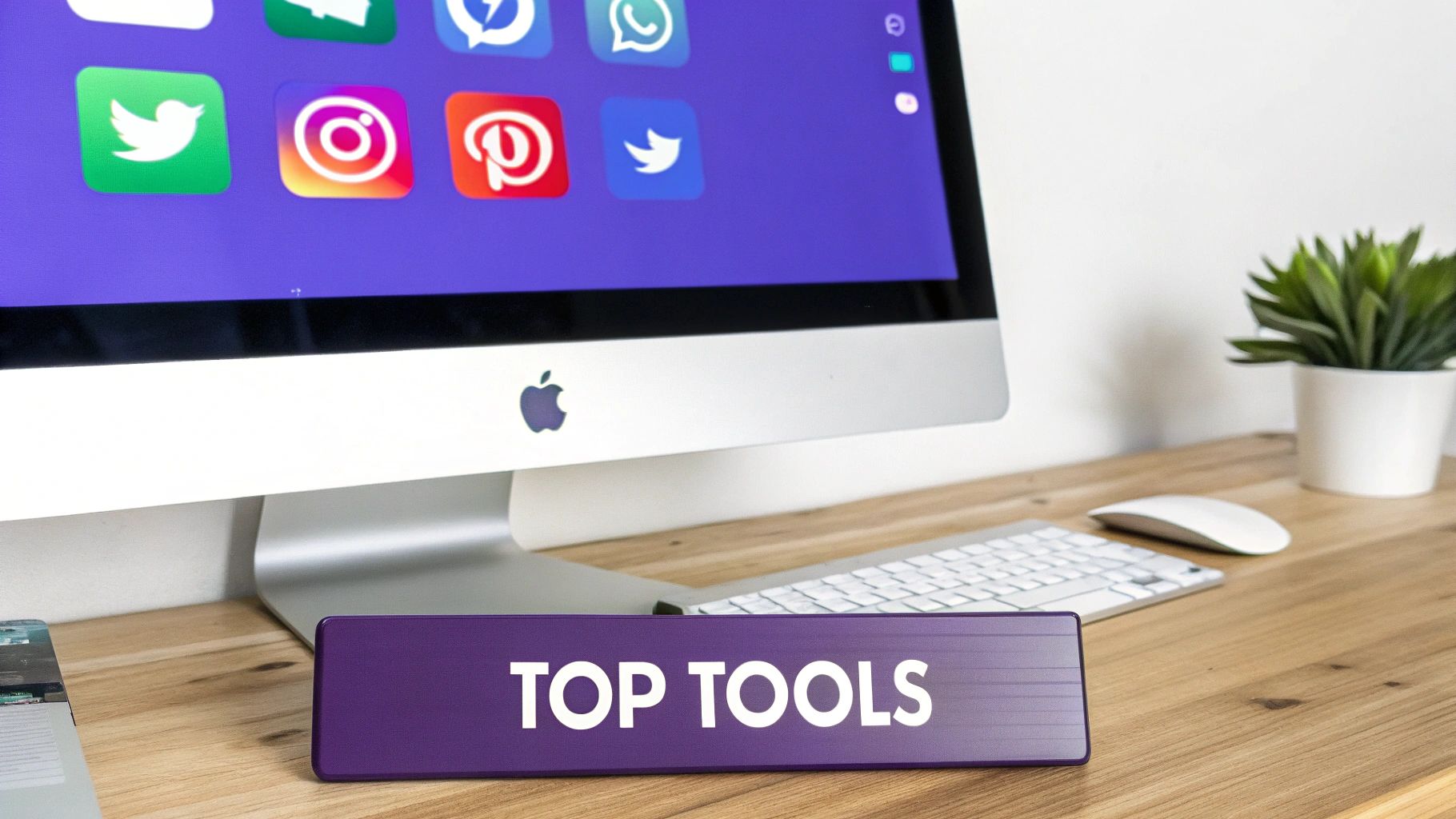 Image of person working on laptop with social media icons