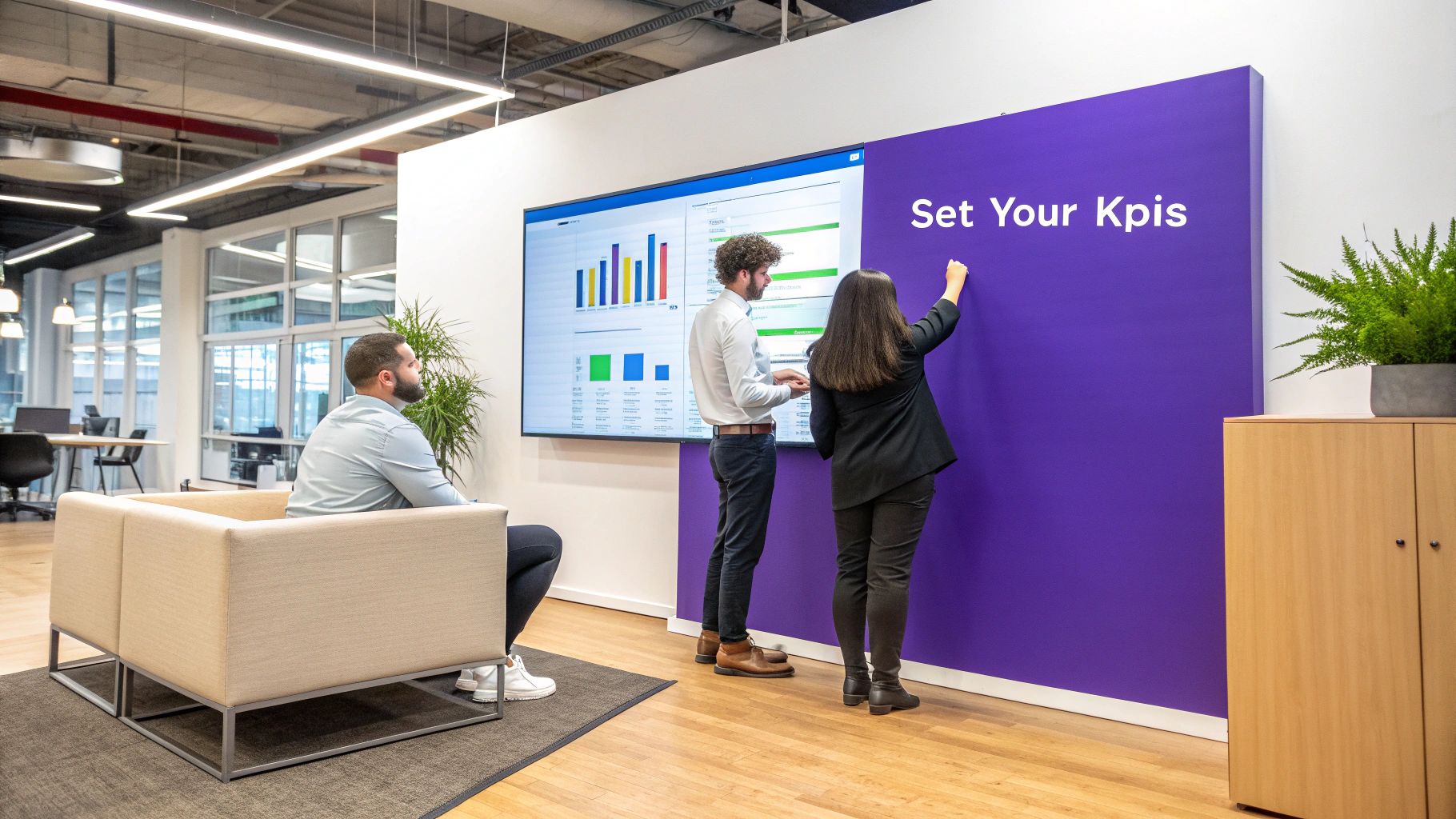 A person at a desk analyzing charts and data on multiple computer screens, representing the measurement of campaign effectiveness.