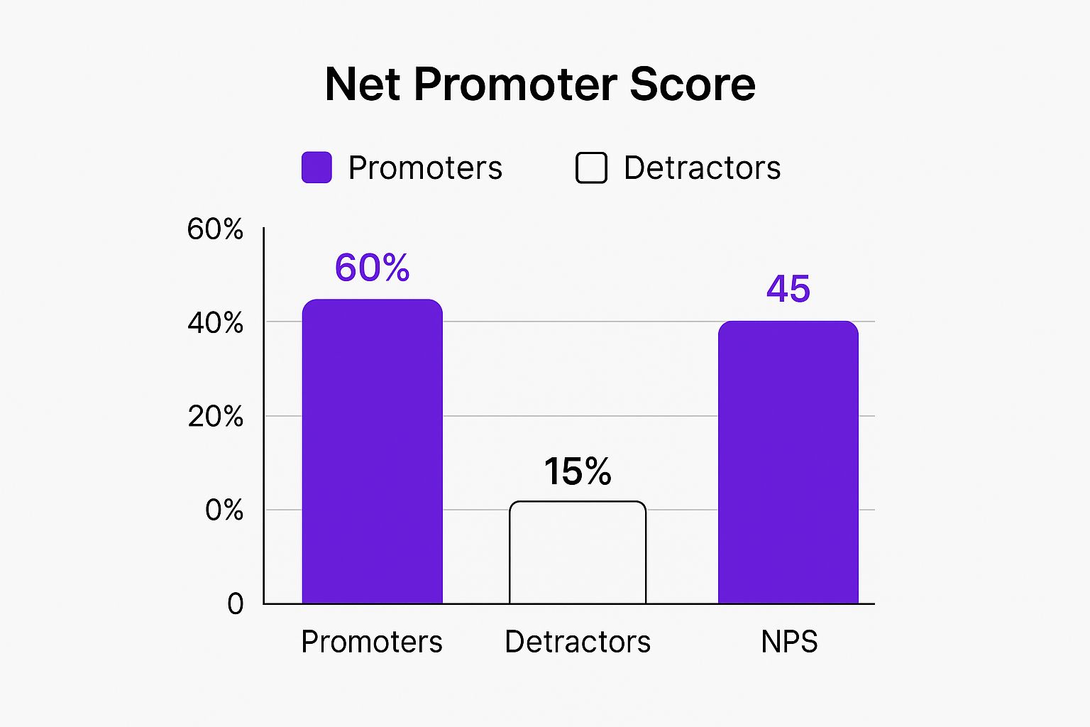 Infographic showing a bar chart calculation for Net Promoter Score (NPS)