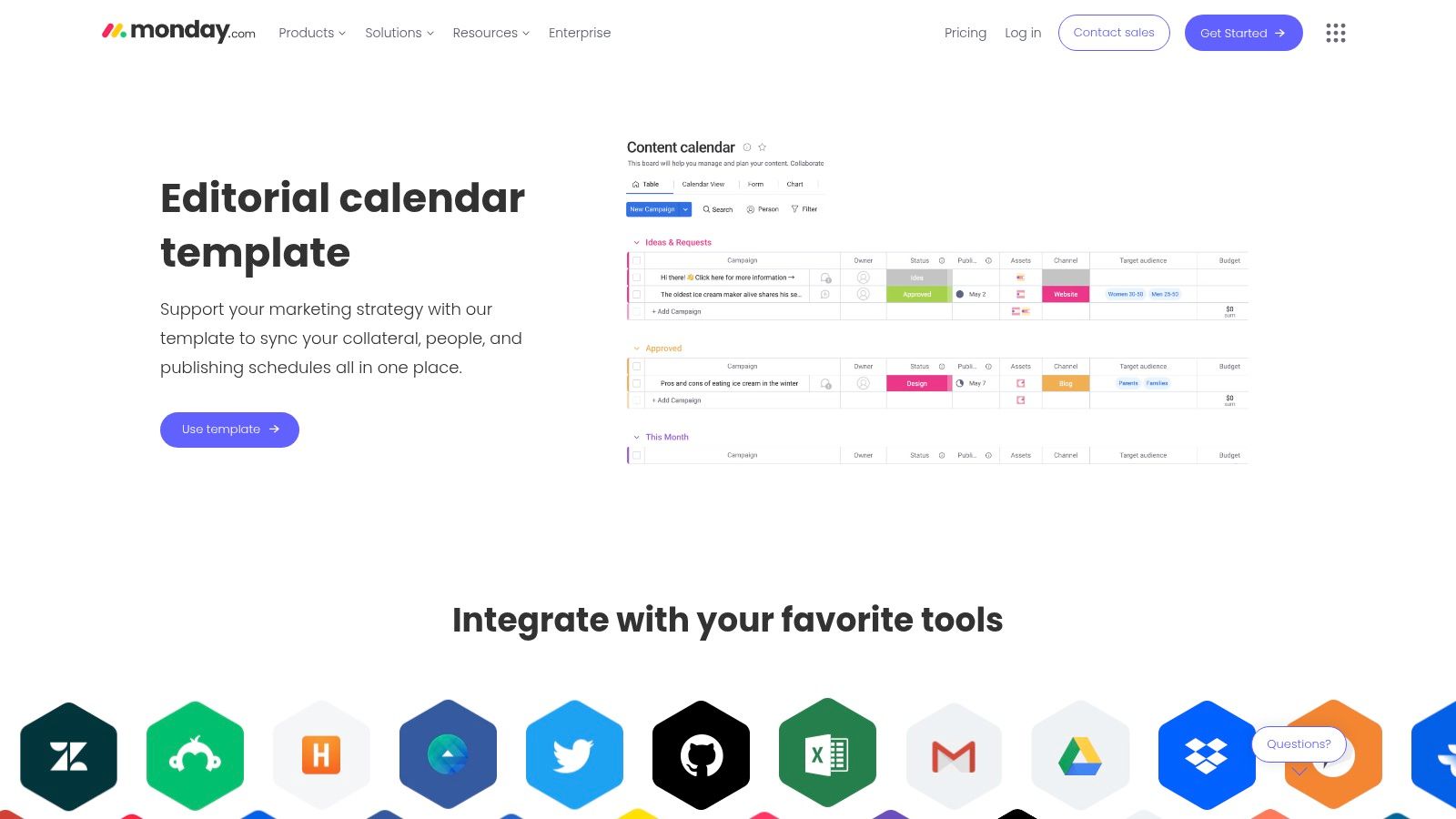 Monday.com's Editorial Calendar Template