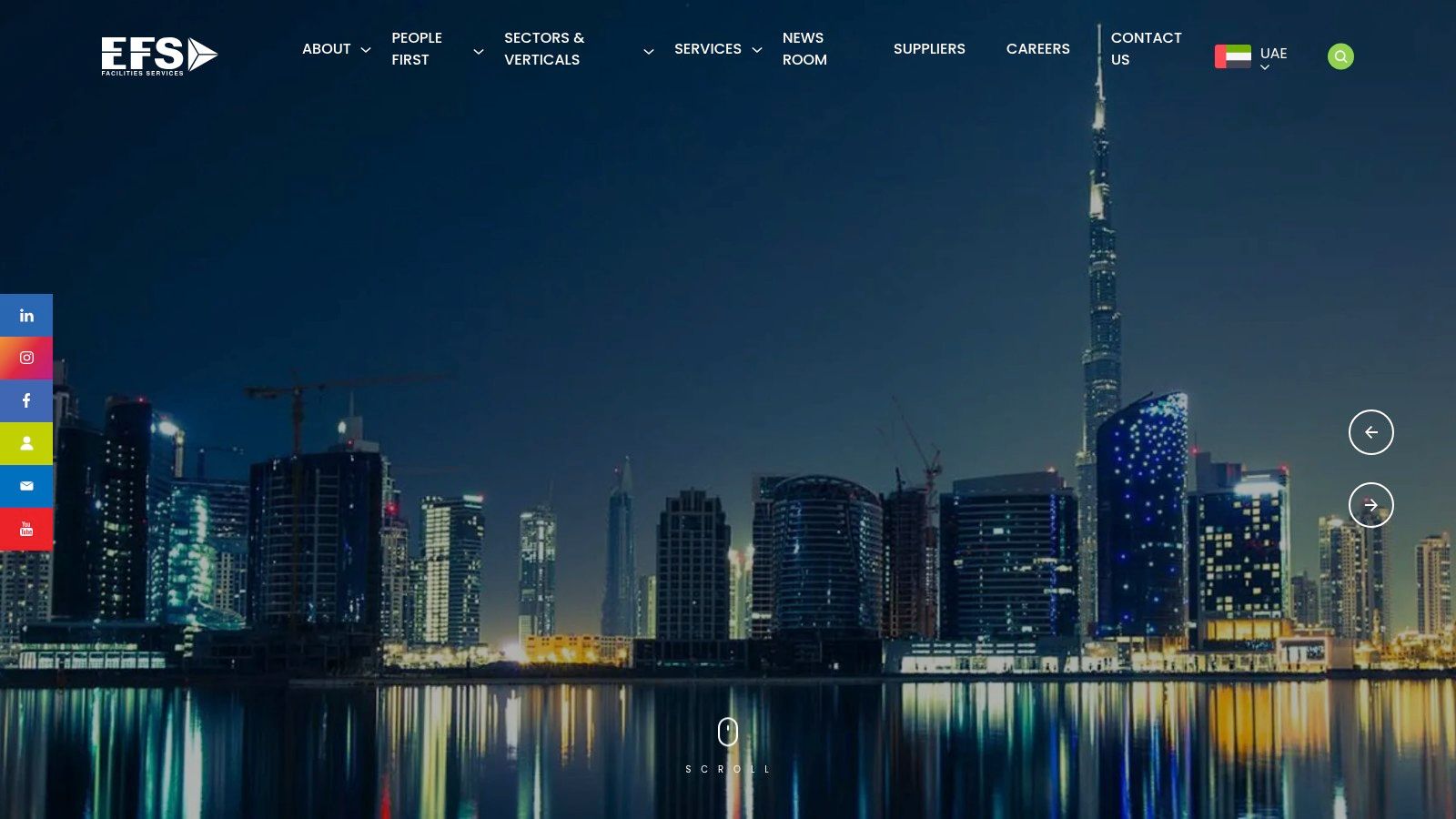 EFS Facilities Services Group website showcasing a city skyline.