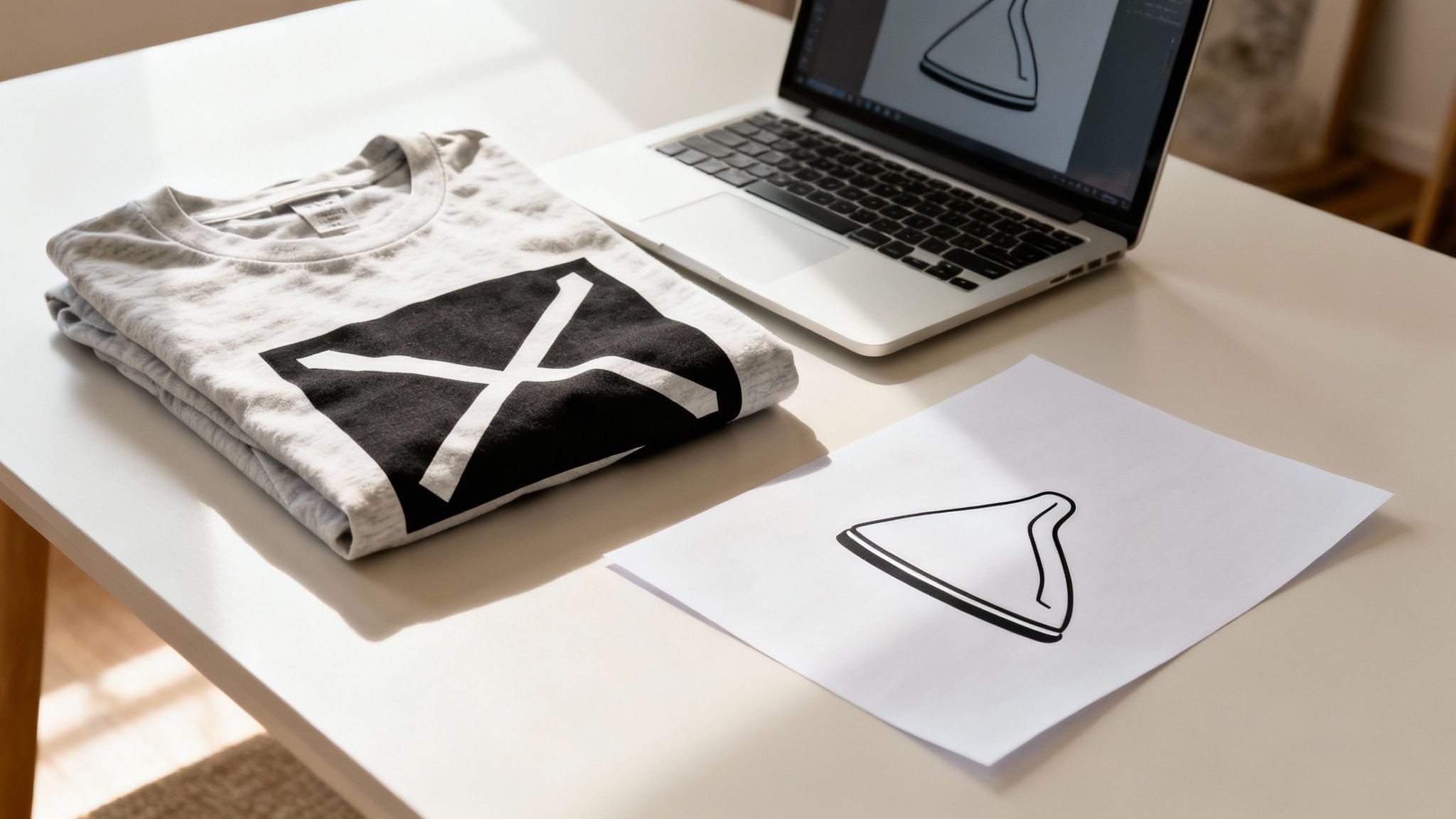 Person ironing a custom design onto a white t-shirt using iron on print transfer paper.