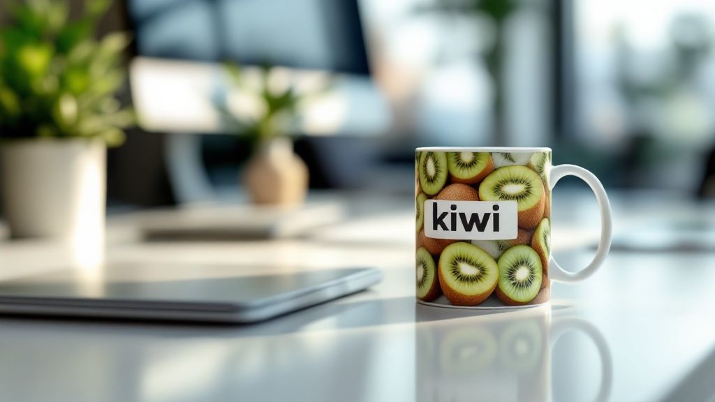 A person holding a customised mug with a vibrant design, showcasing the quality of the print.