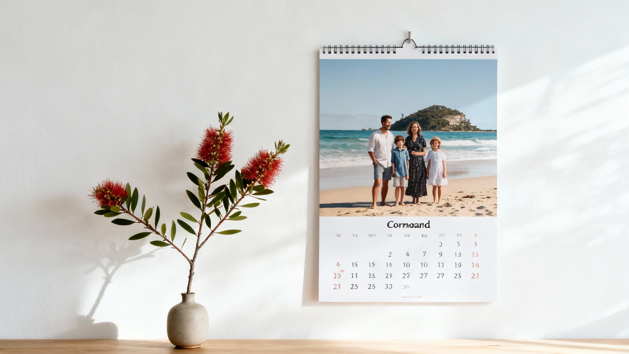 Family photos displayed on a personalised wall calendar