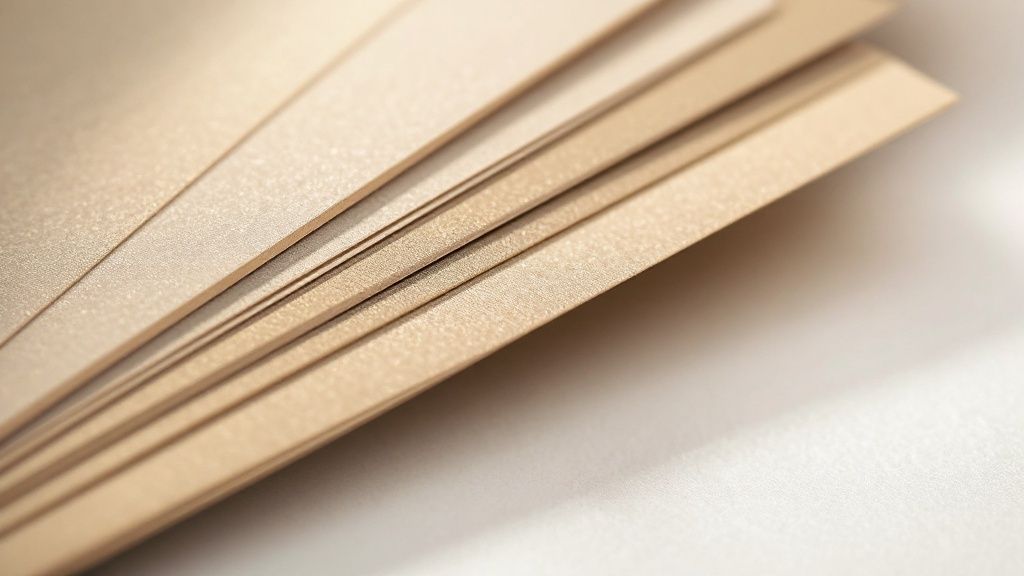 A minimalist business card with a clean layout and modern font, held between two fingers.