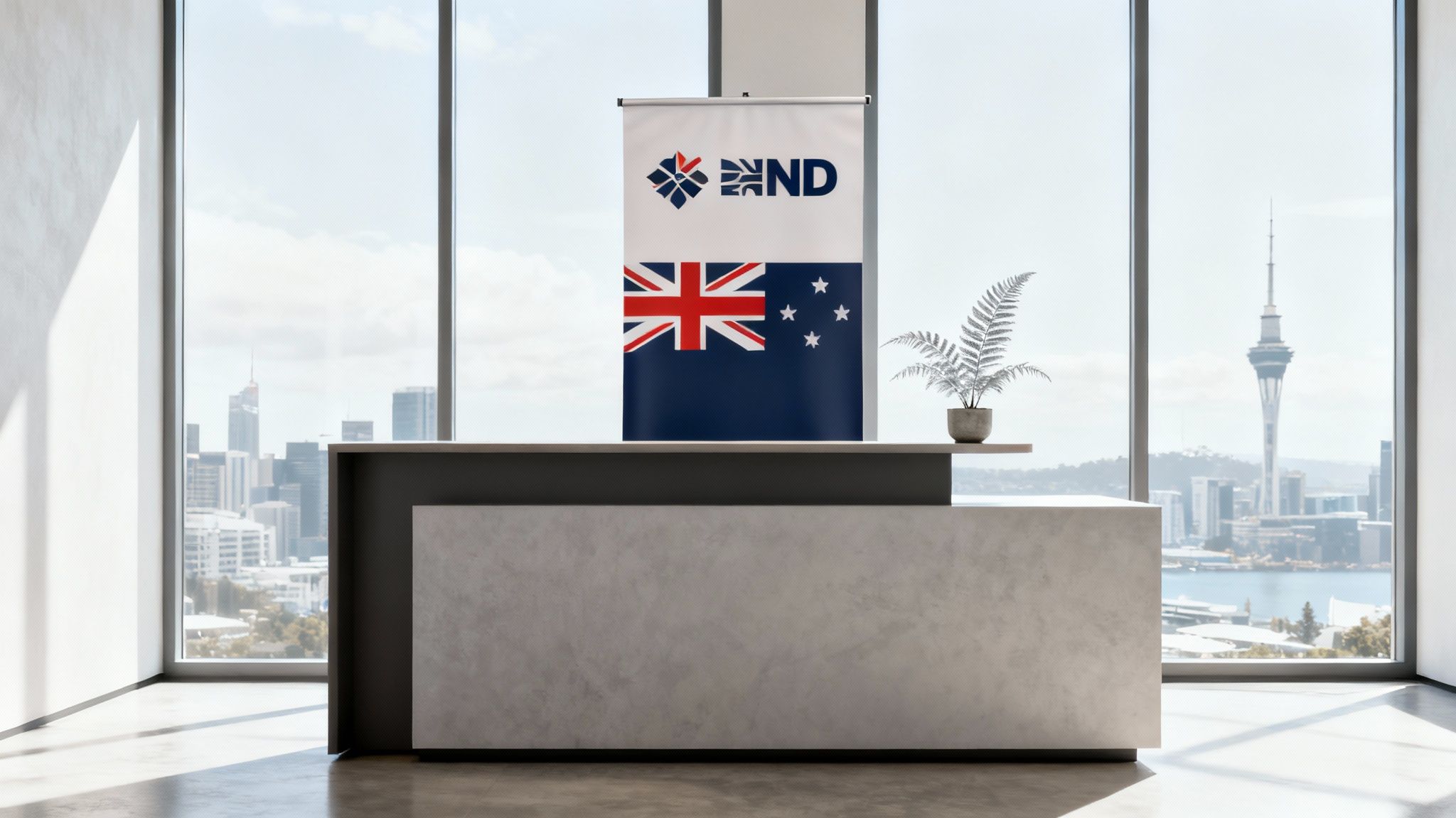 A pull up banner being used at a business event in New Zealand