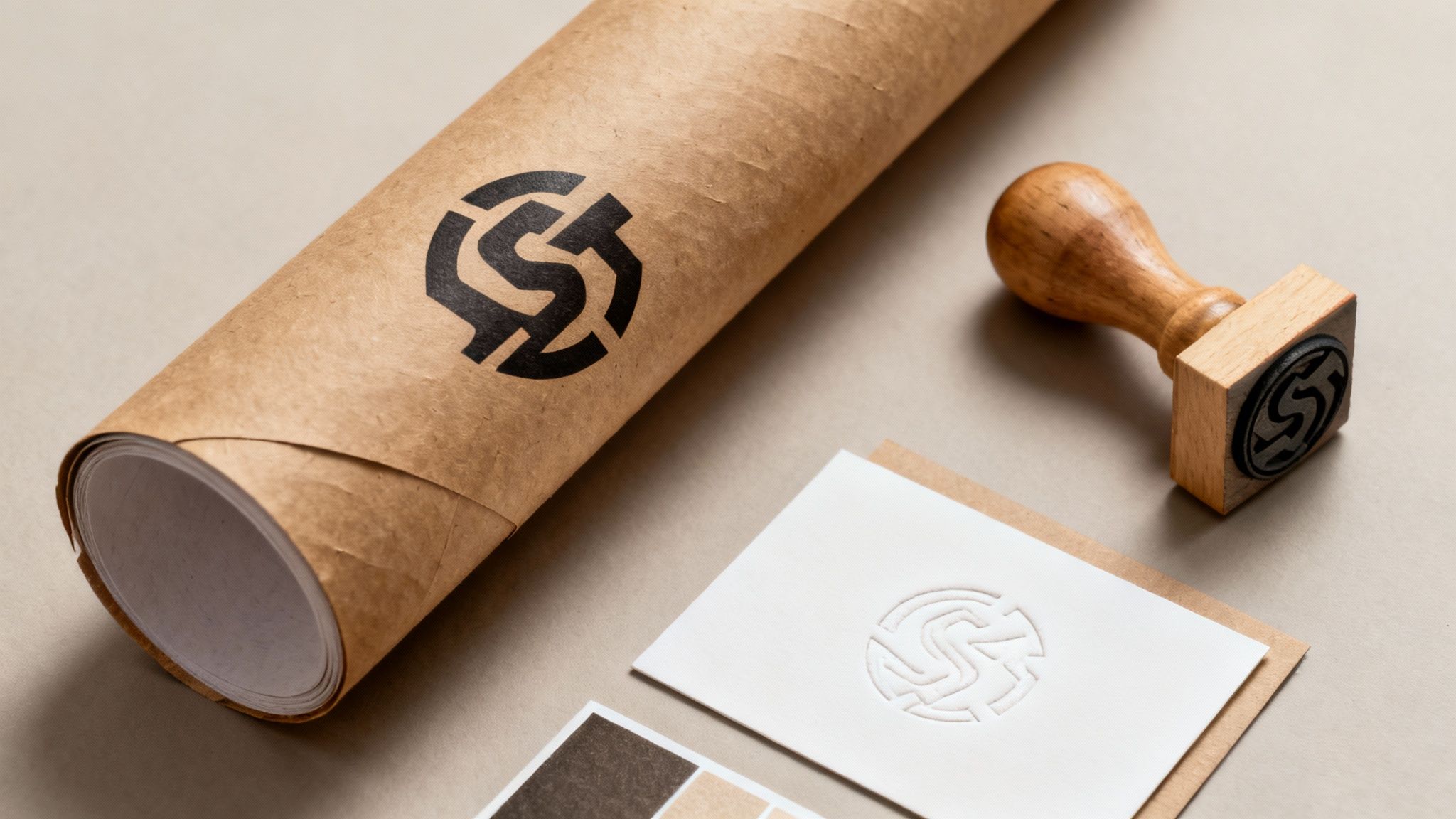 An image showing a roll of brown kraft paper next to green leaves, symbolising its eco-friendly nature.