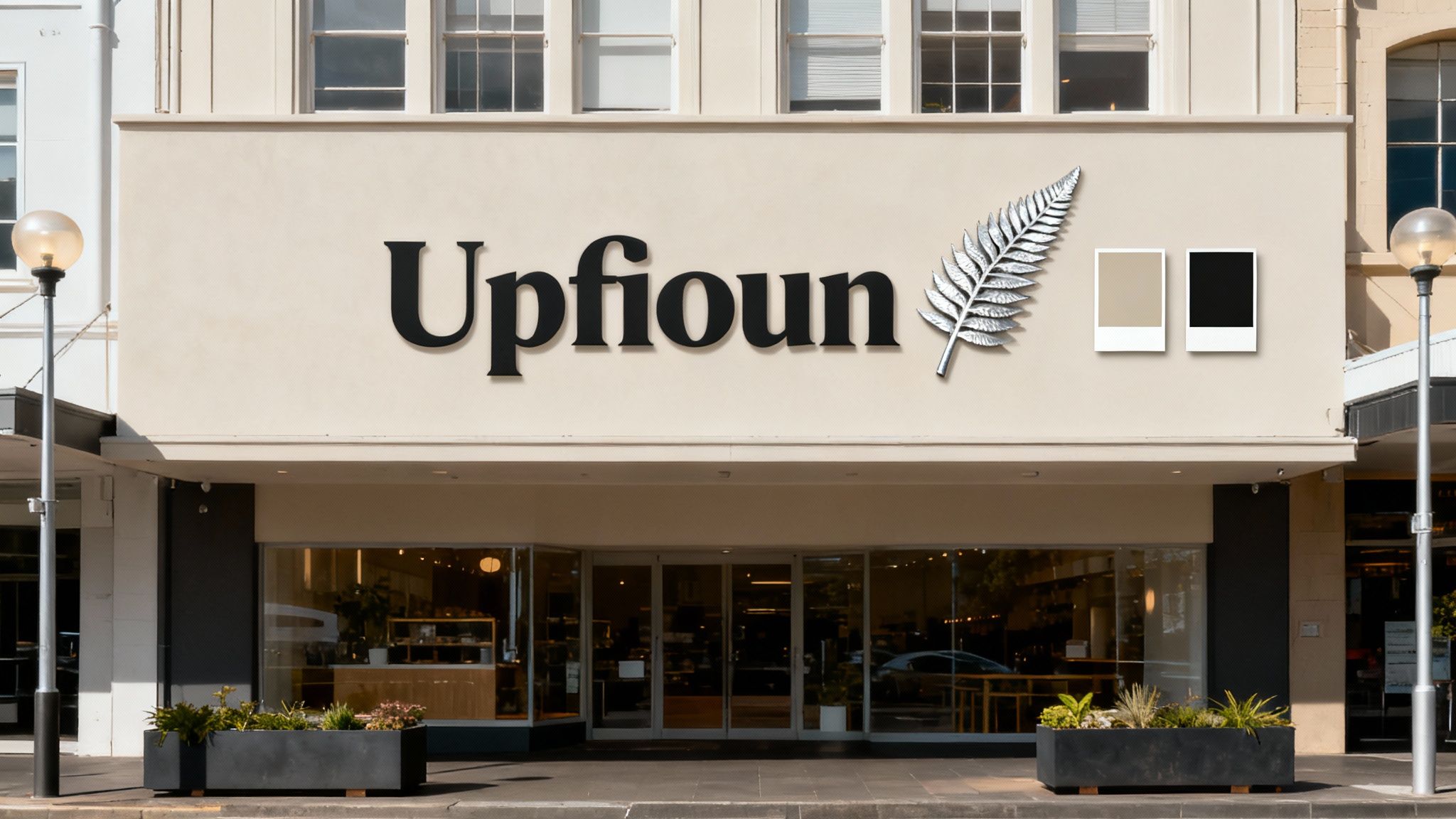 A well-designed business sign on a brick wall