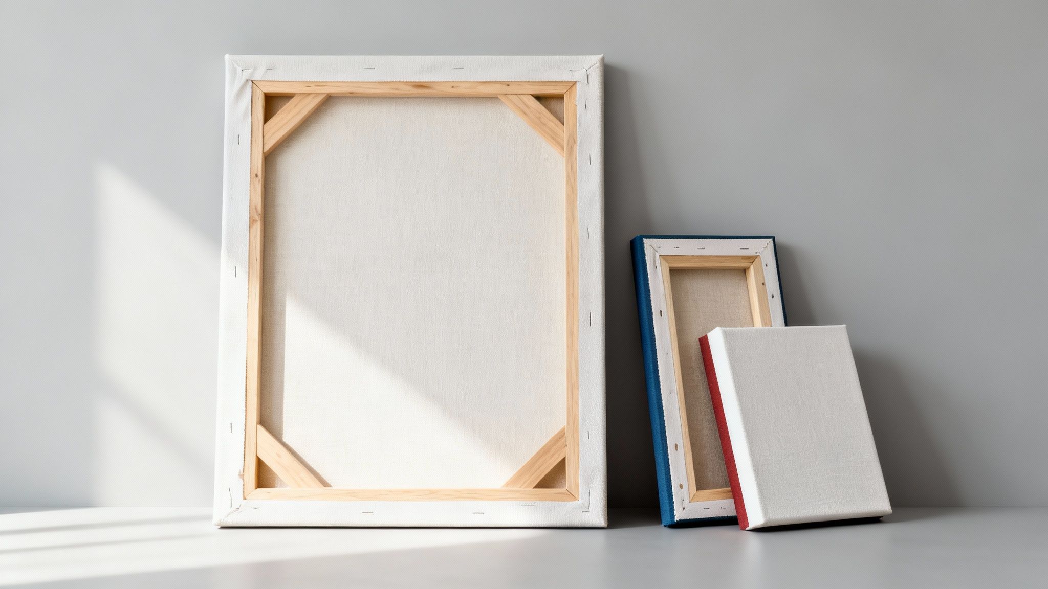 A canvas print being professionally stretched over a wooden frame