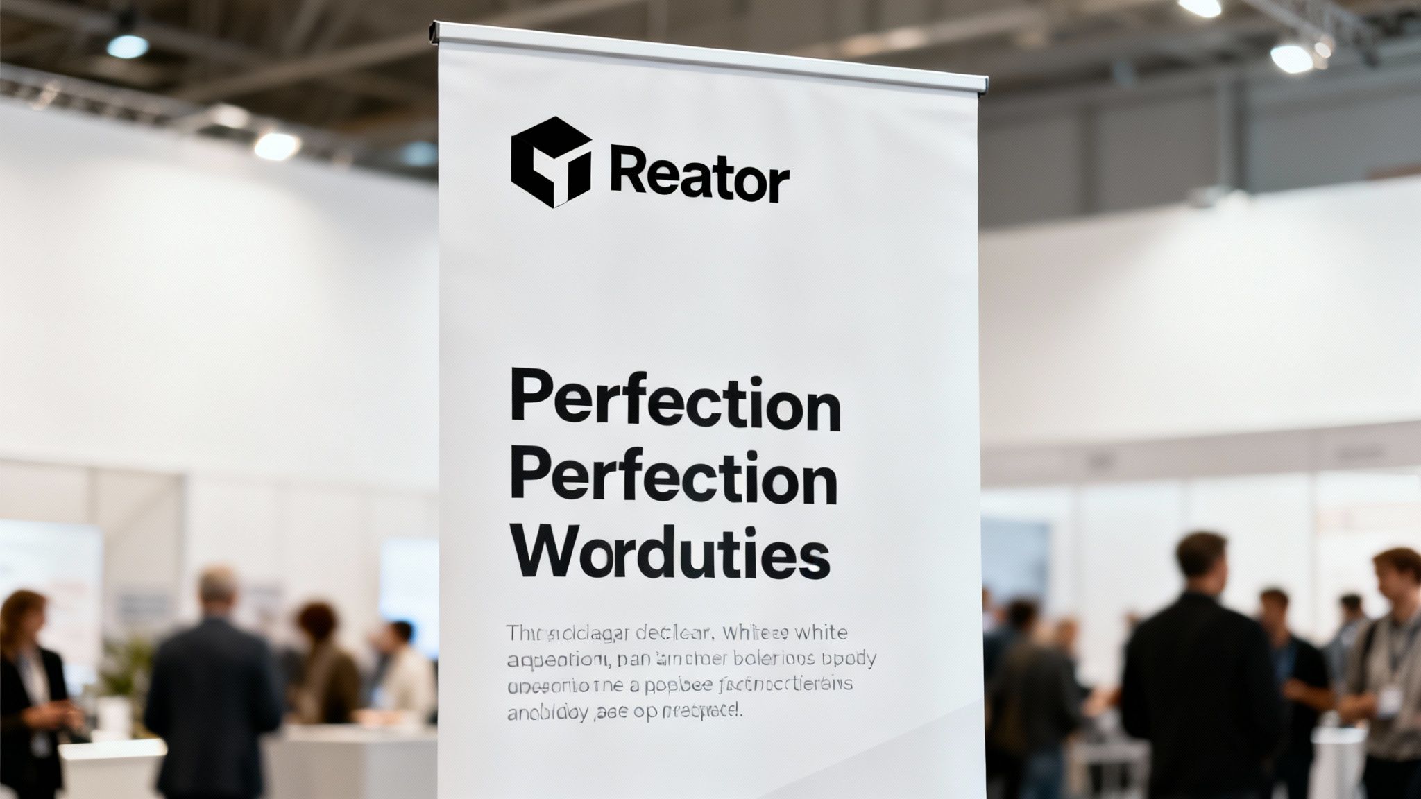 A person setting up a pull up banner for a business event