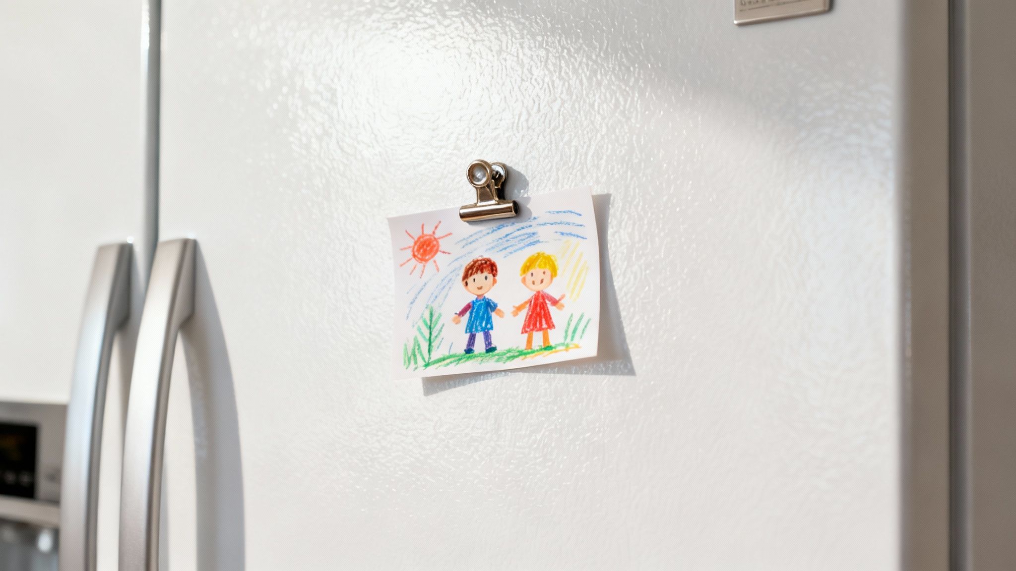 A collection of colourful and diverse fridge magnets arranged on a metallic surface, showcasing different shapes and designs.