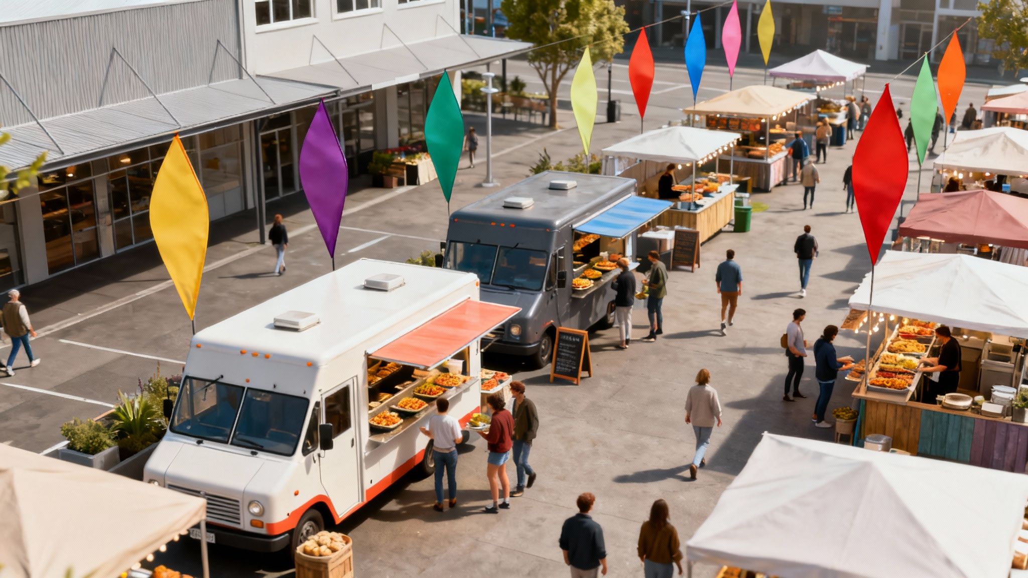 Tear drop flags flying outside a business in New Zealand.