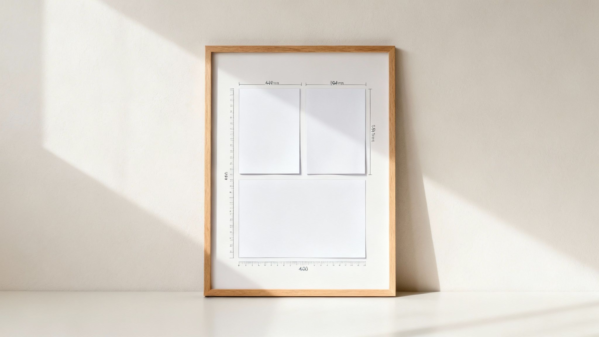 An assortment of stylish A2 frames leaning against a wall, showcasing different materials and colours.