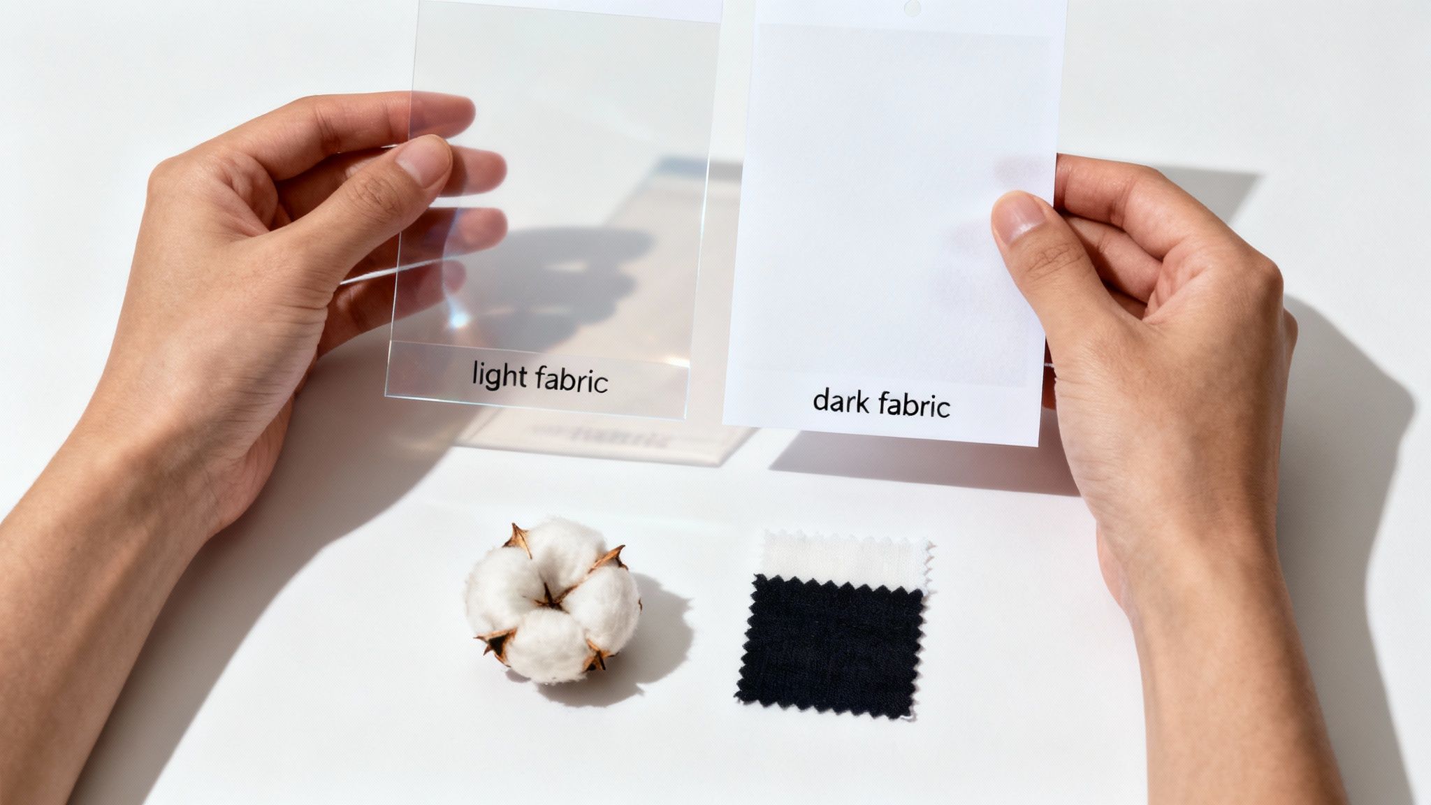 A close-up of different types of iron on print transfer paper fanned out, showing various textures and finishes.