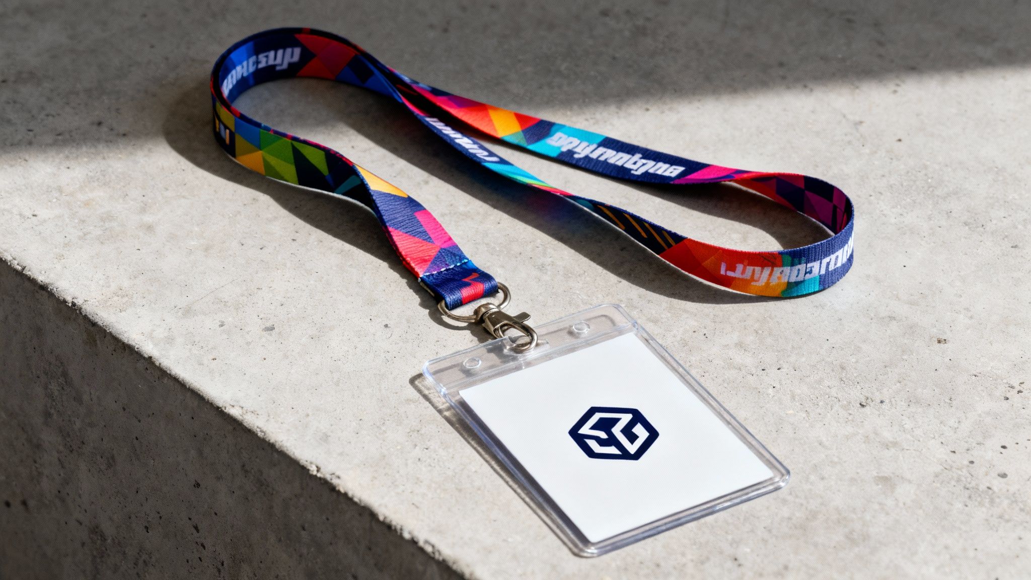 Custom lanyard with a card holder displaying a company logo