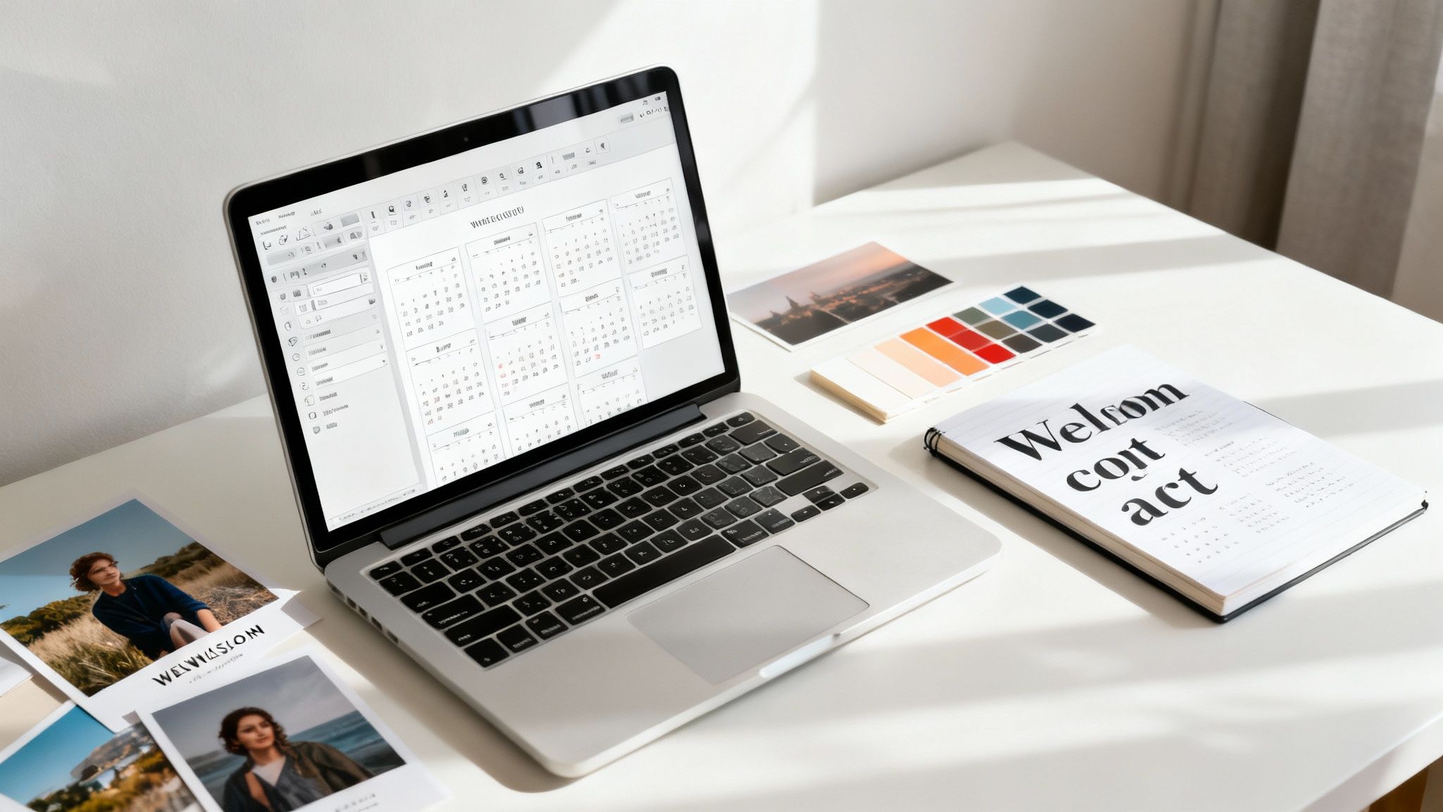 A person designing a personalised calendar layout on a computer screen.