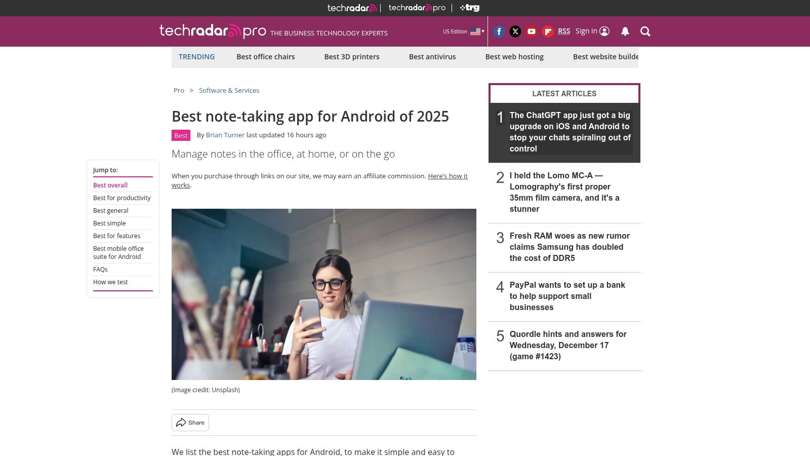 TechRadar – Best Android productivity categories