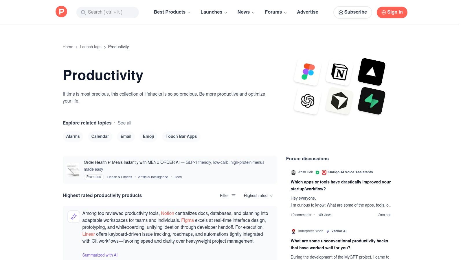 Product Hunt – Productivity topic