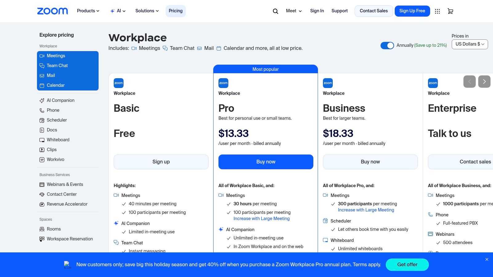 Zoom pricing plans for video conferencing software