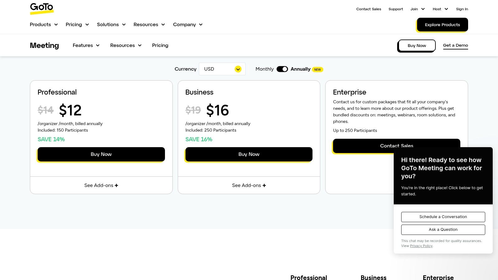 GoTo Meeting pricing for its video conferencing software