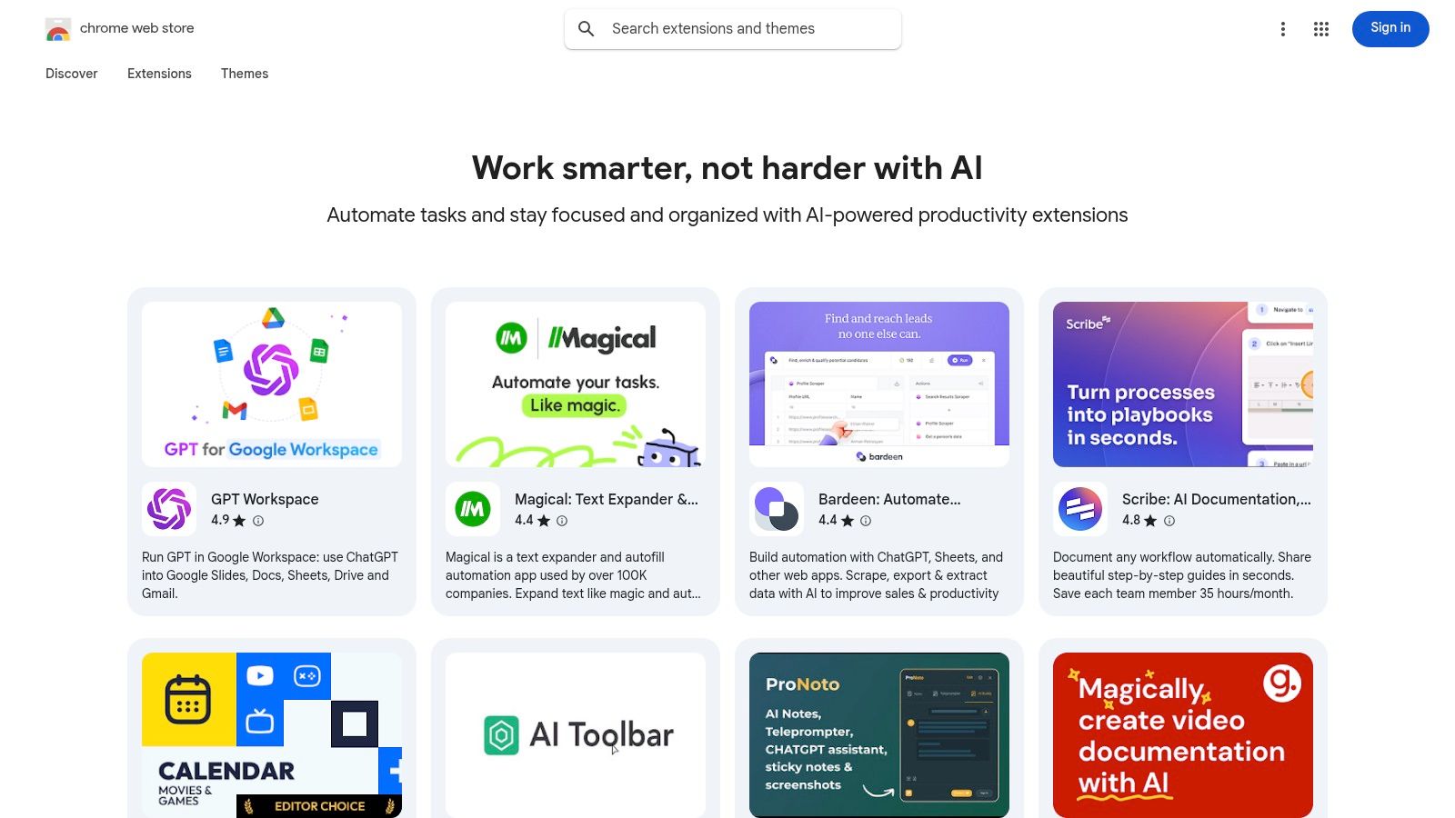 Chrome Web Store – AI Productivity Collection