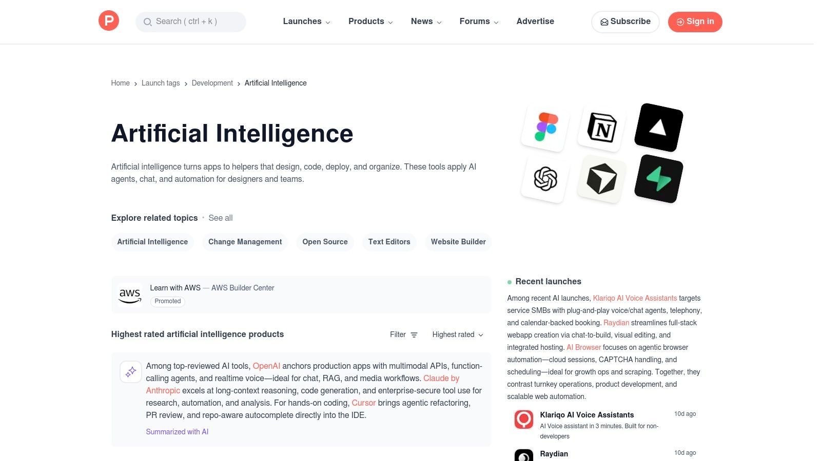 Product Hunt – Artificial Intelligence Topic