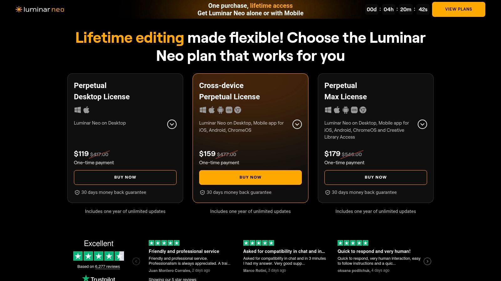 Skylum Luminar Neo pricing plans