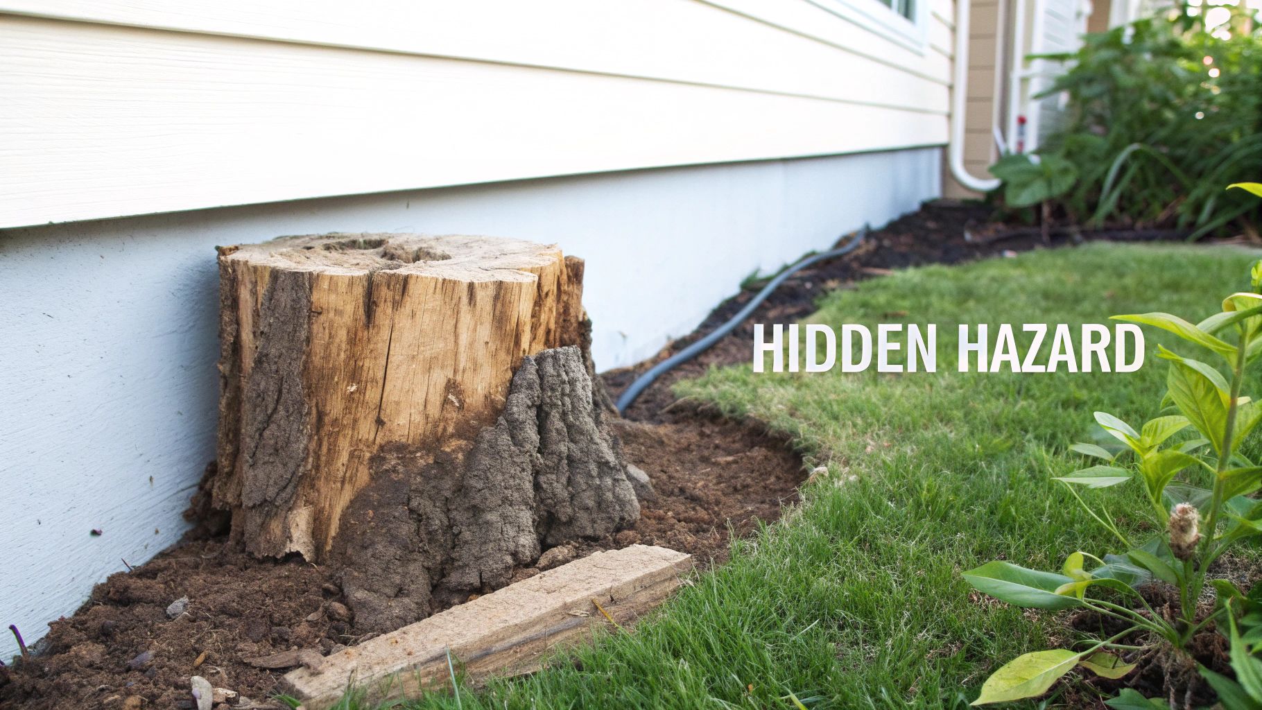 A pristine Perth garden with lush green lawn, colourful flower beds, and no tree stumps in sight.