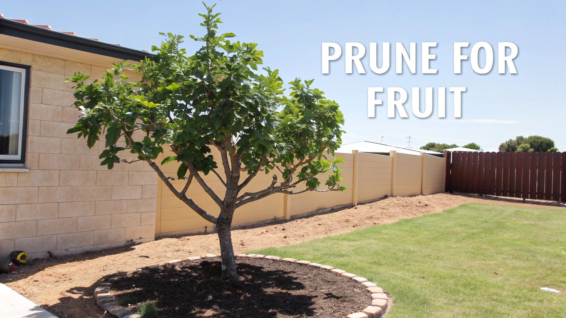 A person pruning a healthy fig tree with lush green leaves.