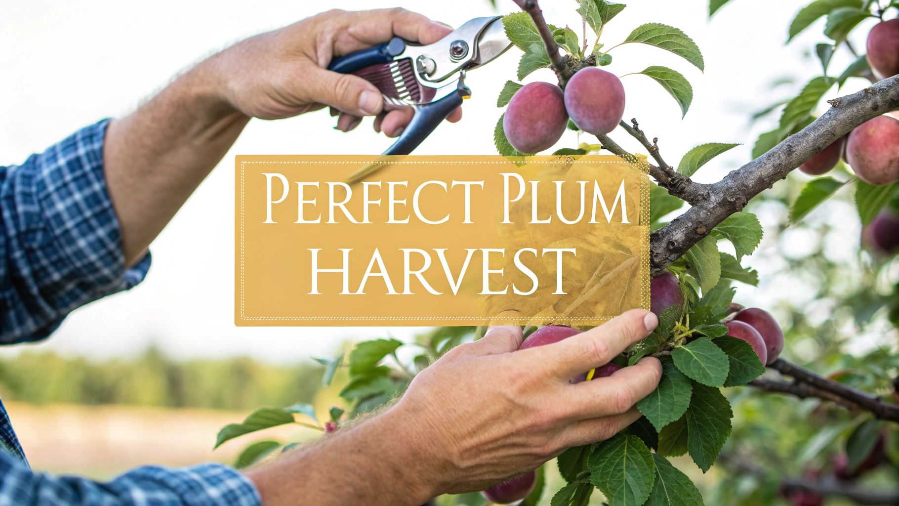 a gardener pruning a plum tree