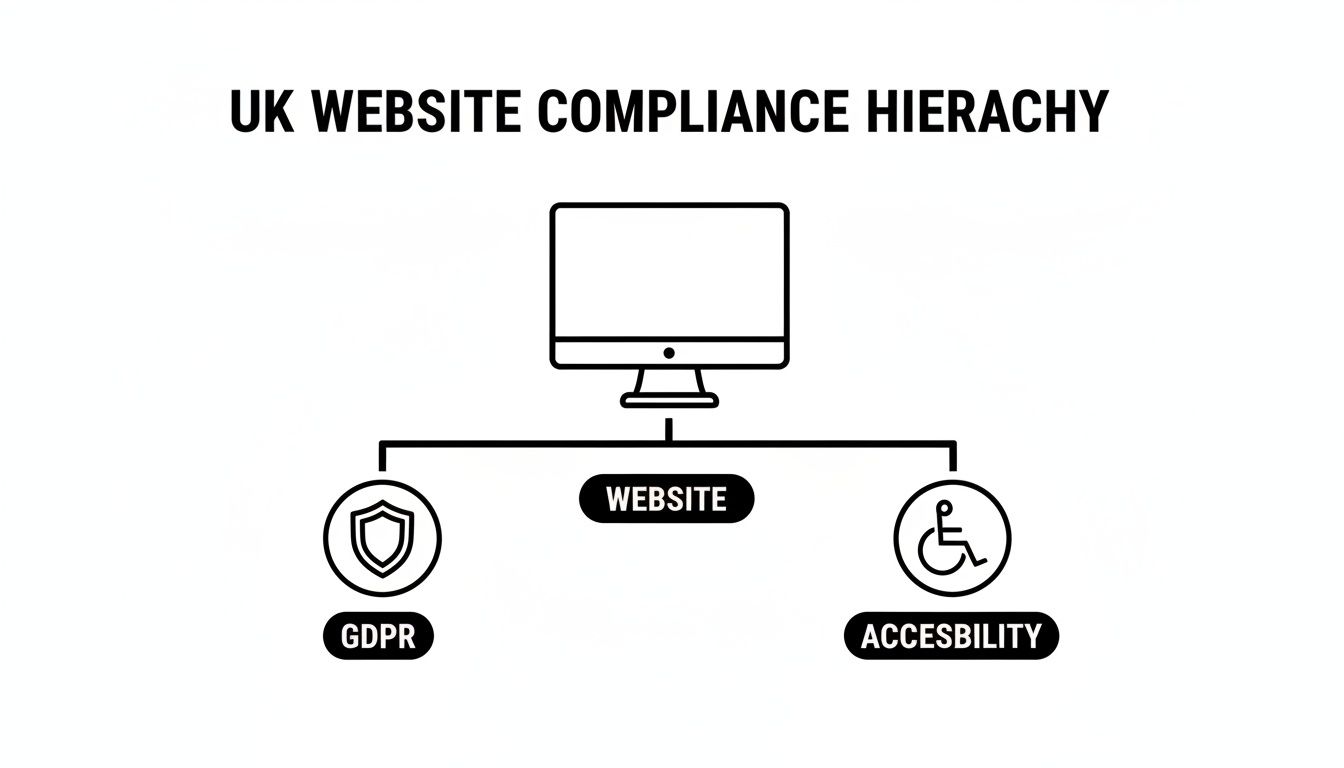 Flowchart showing UK website compliance hierarchy, with GDPR and Accessibility as key components.