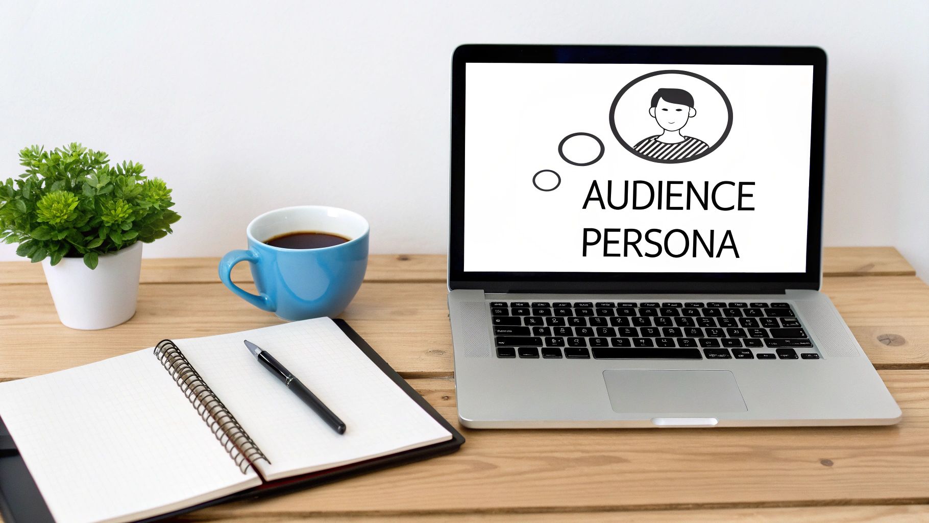 A person at a desk with sticky notes and a laptop, planning a strategy.