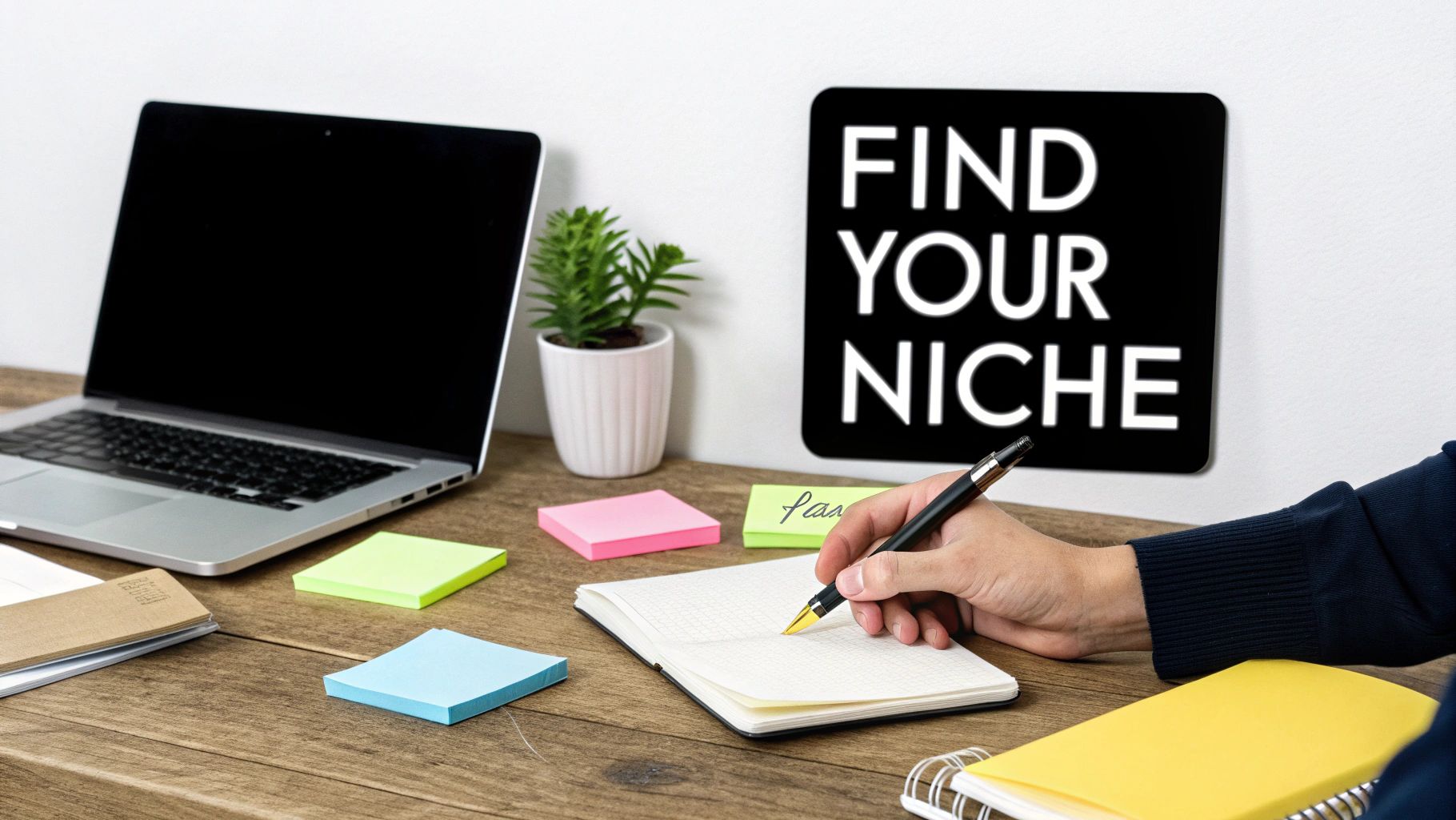 Woman working on a laptop with digital marketing channel icons floating around her