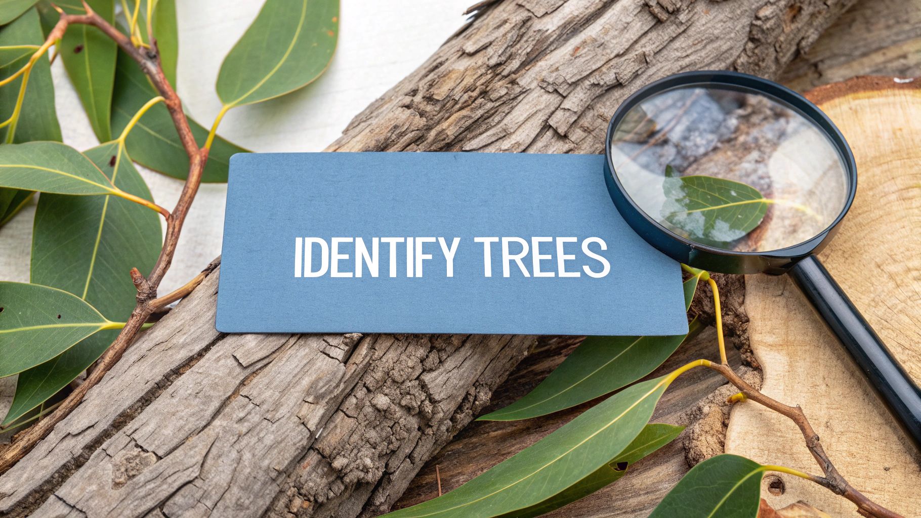 a piece of tree branch with the message ' Identify trees'