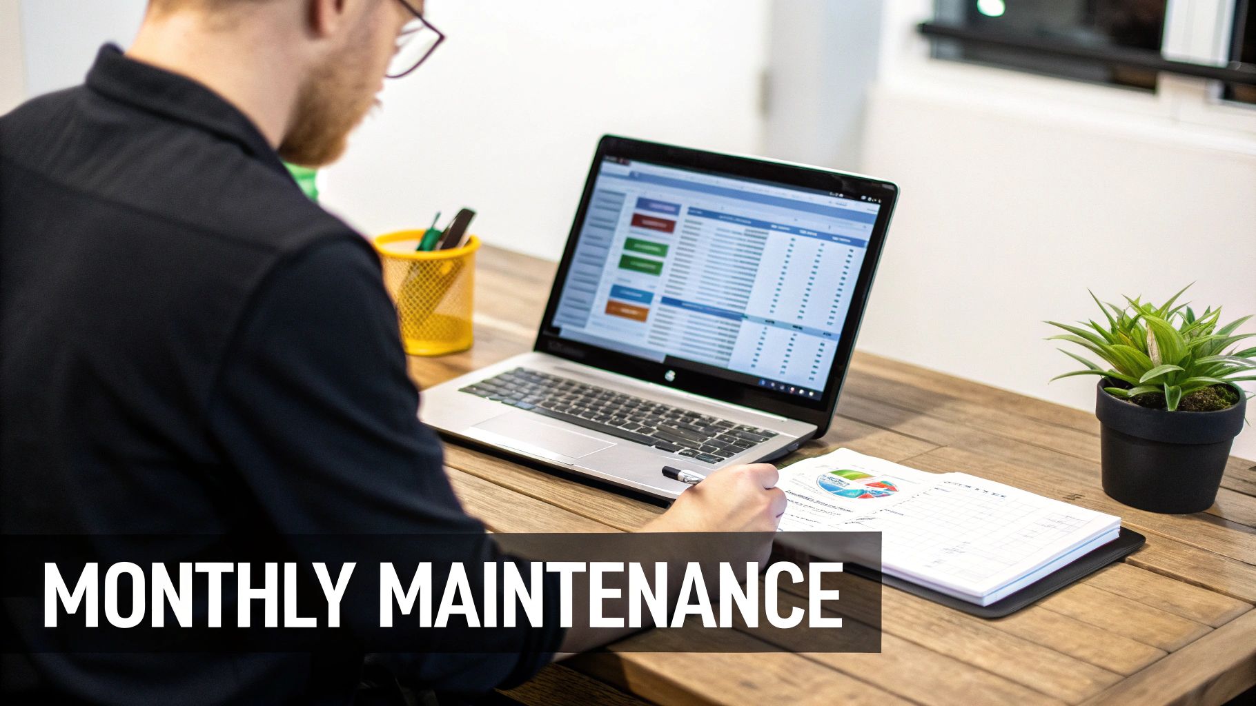 A calculator and a laptop displaying website code, symbolising the cost of web maintenance.