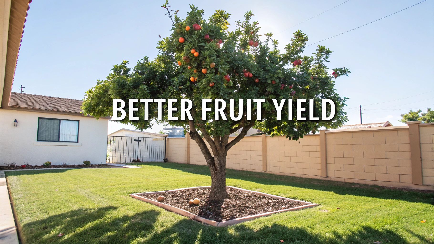 A person carefully pruning a branch on a fruit tree with secateurs in a sunny orchard.