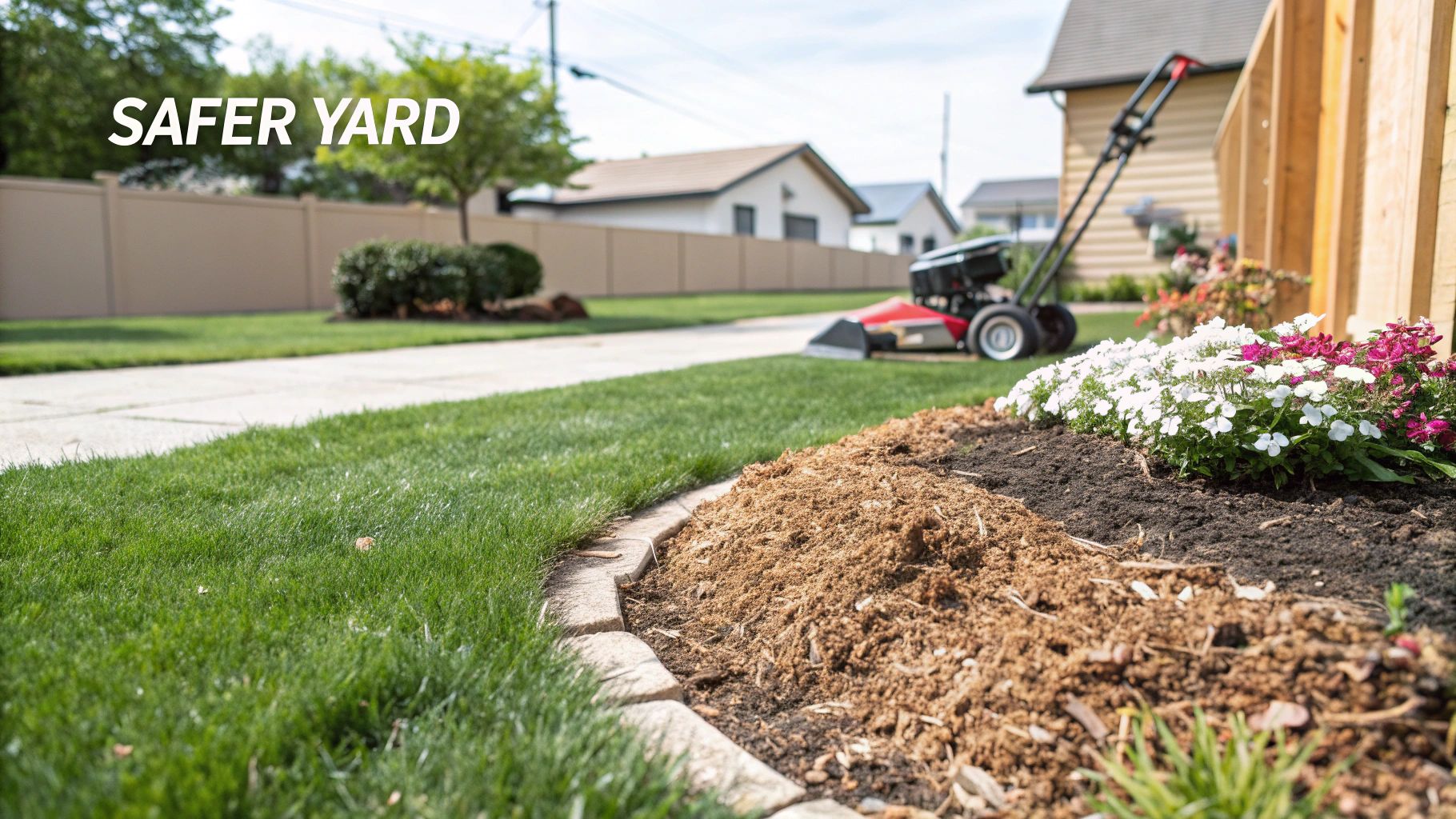 A healthy, green lawn that is perfectly flat and safe after a tree stump has been ground and removed.