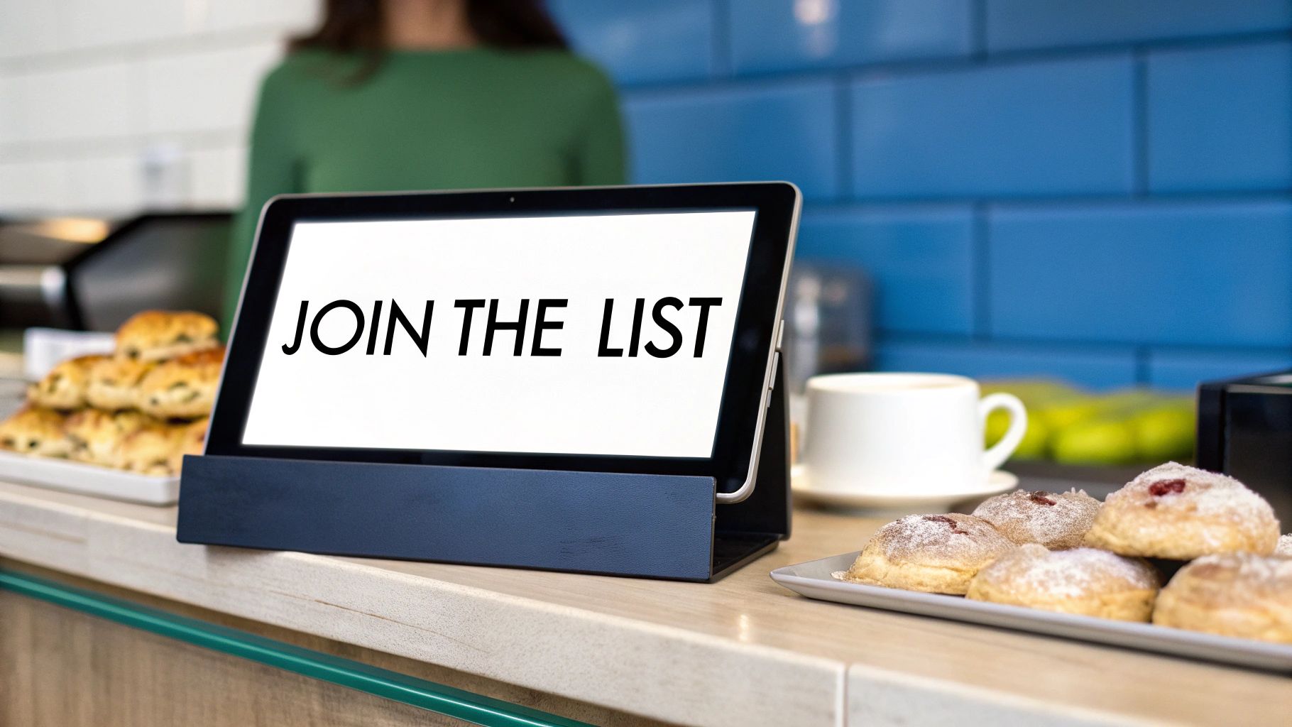 A person adding a new contact to their email list on a tablet.