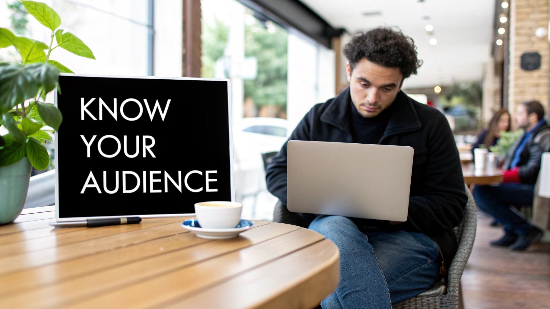 A diverse group of people engaged in a creative discussion, representing a well-defined target audience.