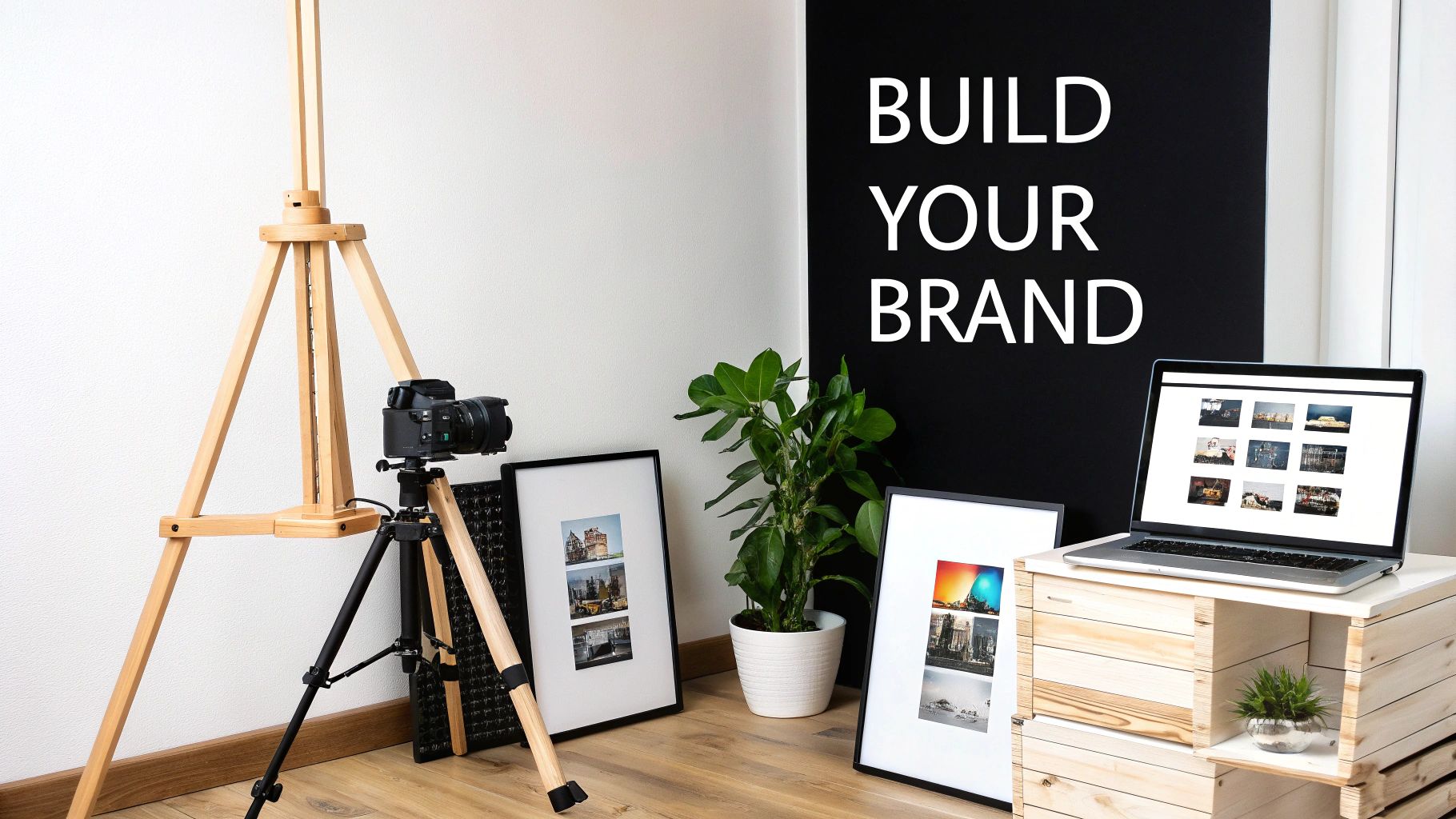 A person's hands carefully wrapping a piece of artwork in brown paper on a wooden table, preparing it for shipping.