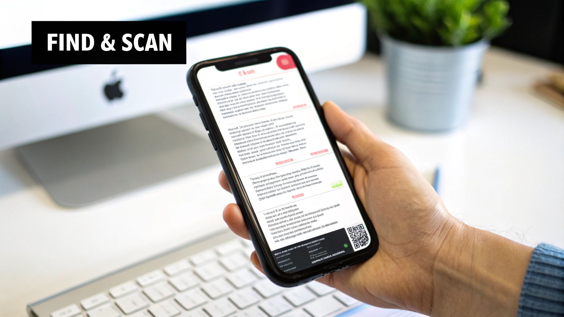 A magnifying glass hovering over text on a screen, symbolising SEO and scannability in product descriptions.