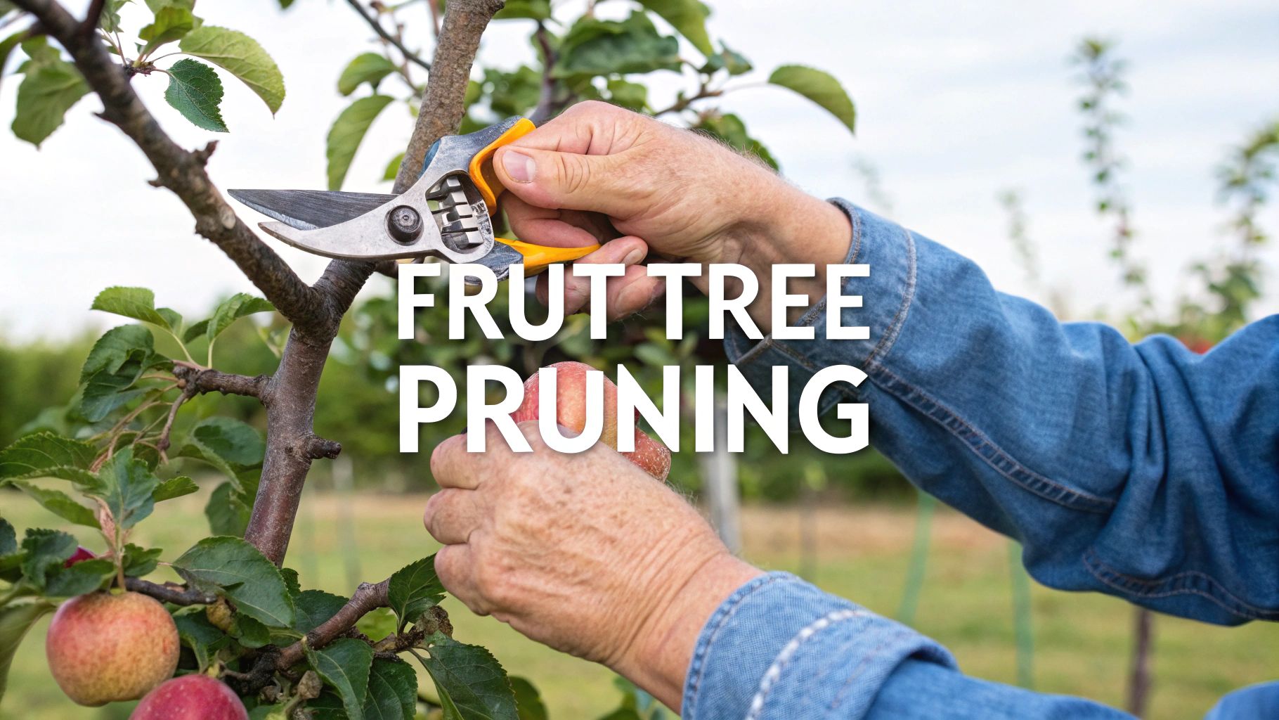 A person pruning a fruit tree with the correct tool