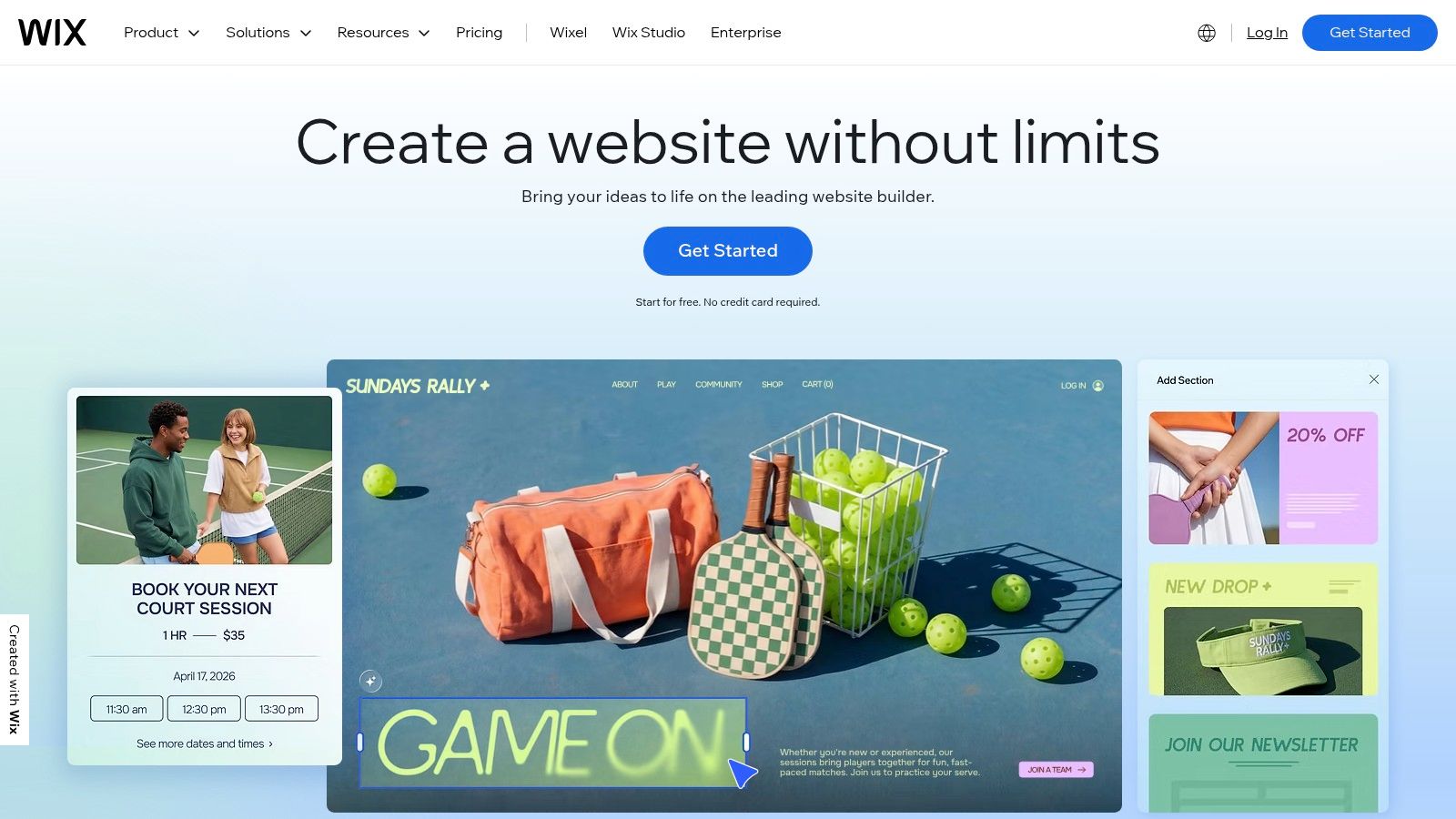 Wix portfolio builder interface showing a template being edited.