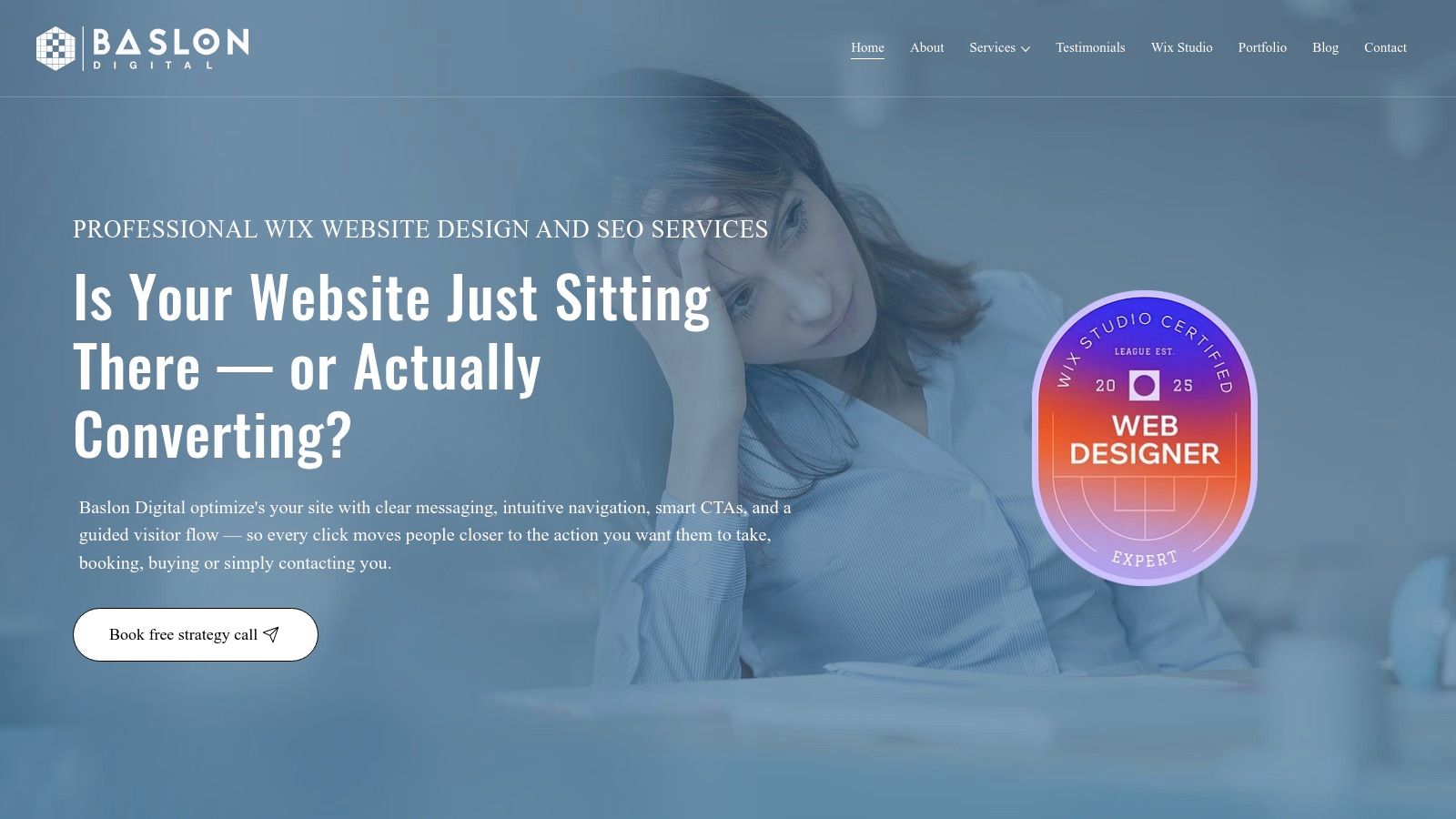 A screenshot of the Baslon Digital homepage, showcasing a clean design with a clear call to action and social proof.